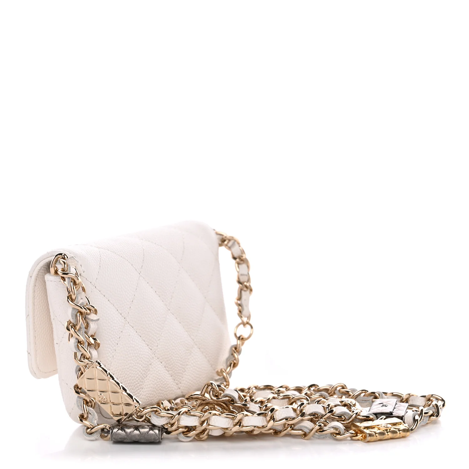 Caviar Quilted Belt Bag With Charms On Chain White - Image 3