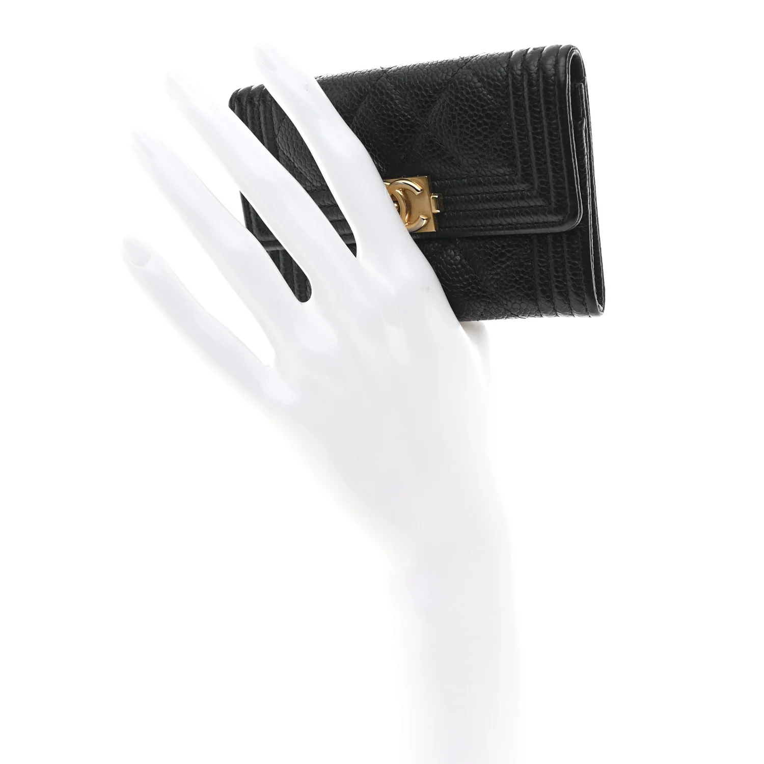 Caviar Quilted Boy Flap Card Holder Black - Image 2