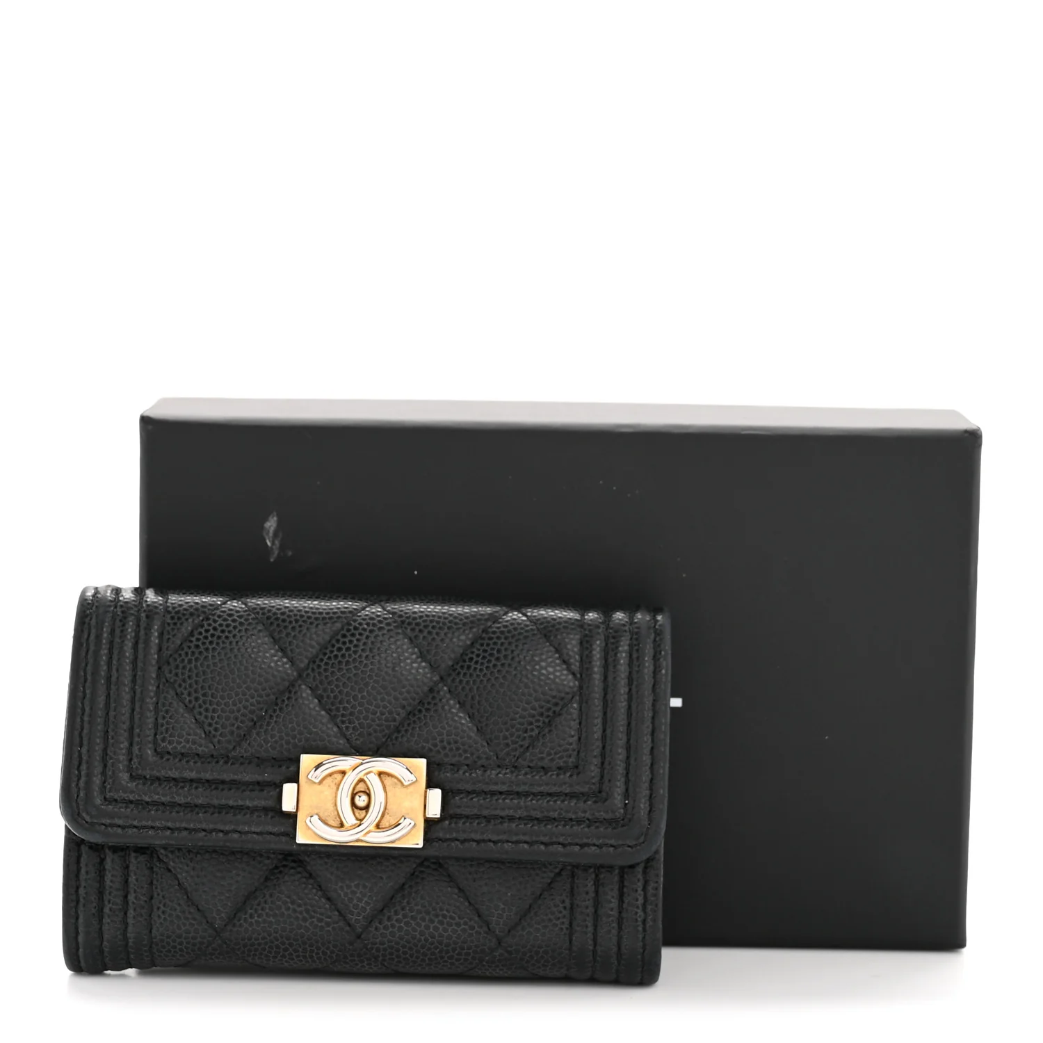 Caviar Quilted Boy Flap Card Holder Black - Image 25