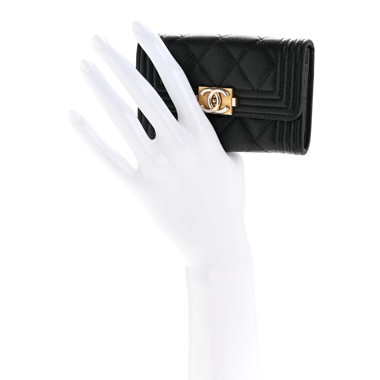 Caviar Quilted Boy Flap Card Holder Black - Image 4