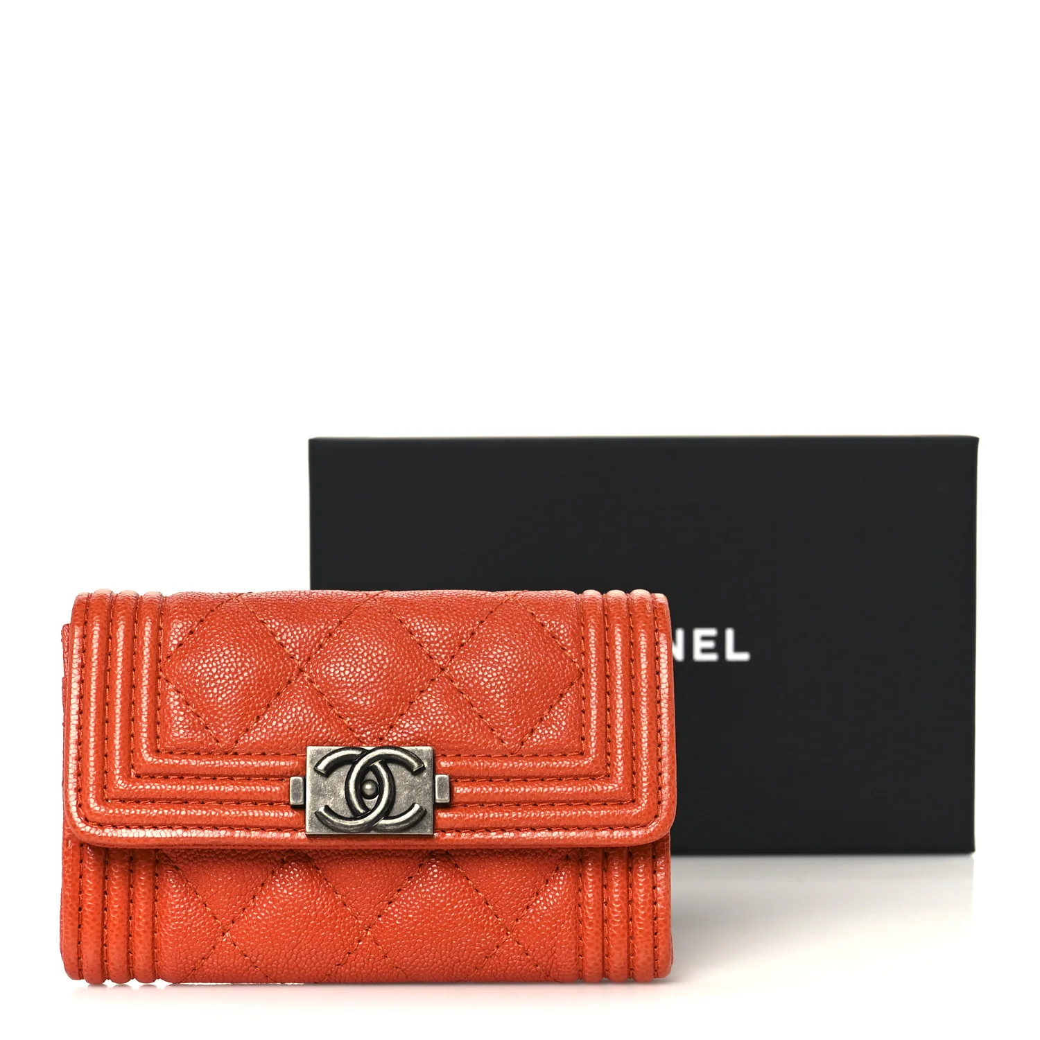 Caviar Quilted Boy Flap Card Holder Orange - Image 10