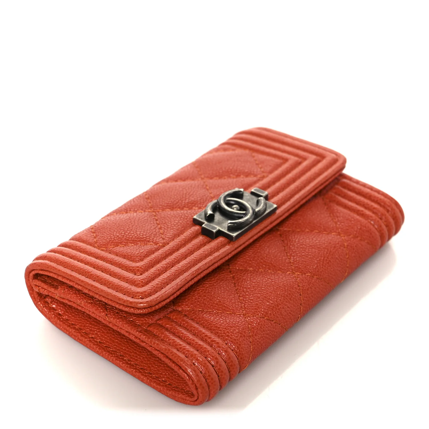Caviar Quilted Boy Flap Card Holder Orange - Image 4