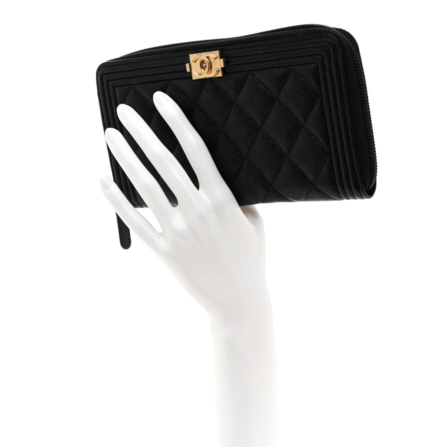 Caviar Quilted Boy Long Zip Around Wallet Black - Image 2