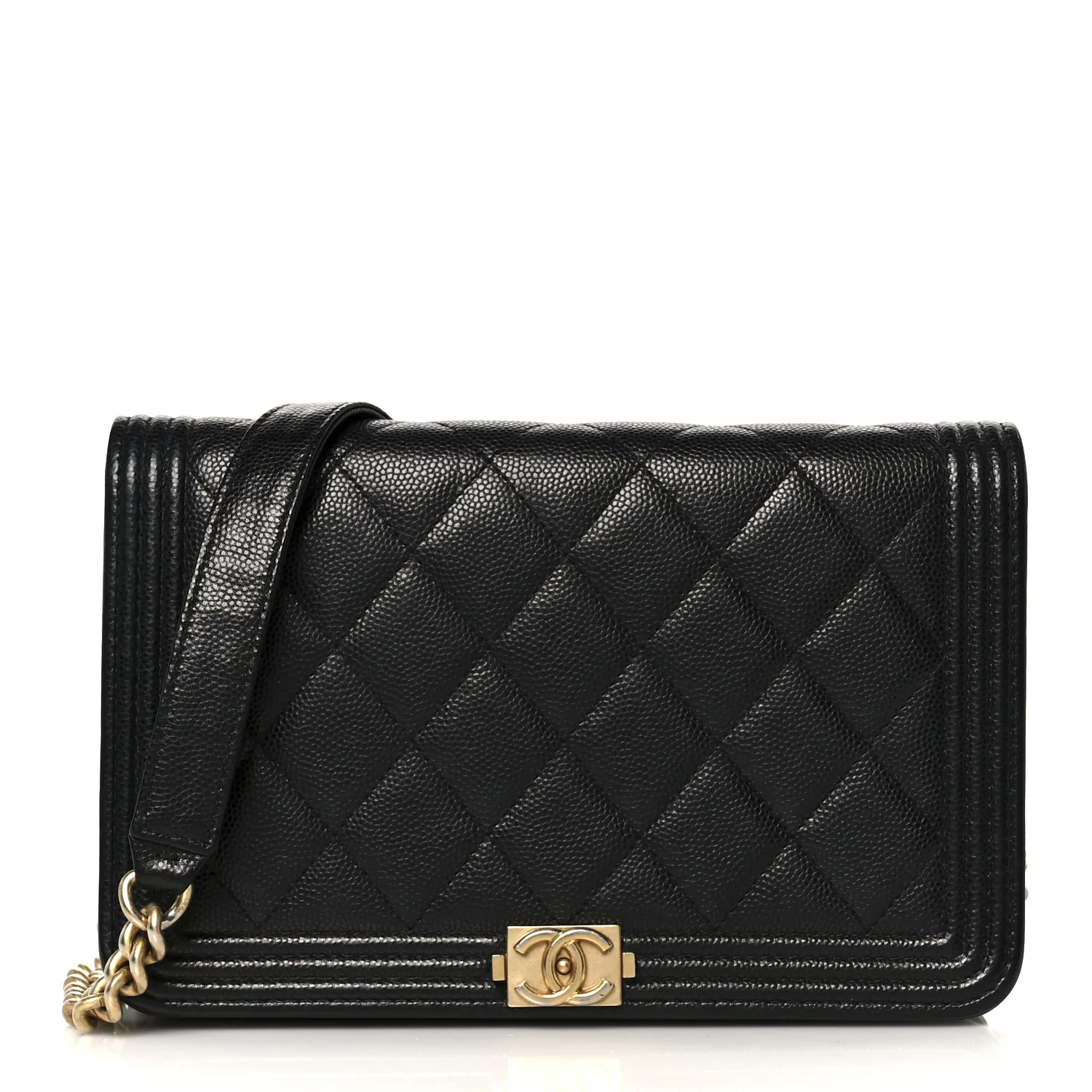 Caviar Quilted Boy Wallet On Chain WOC Black