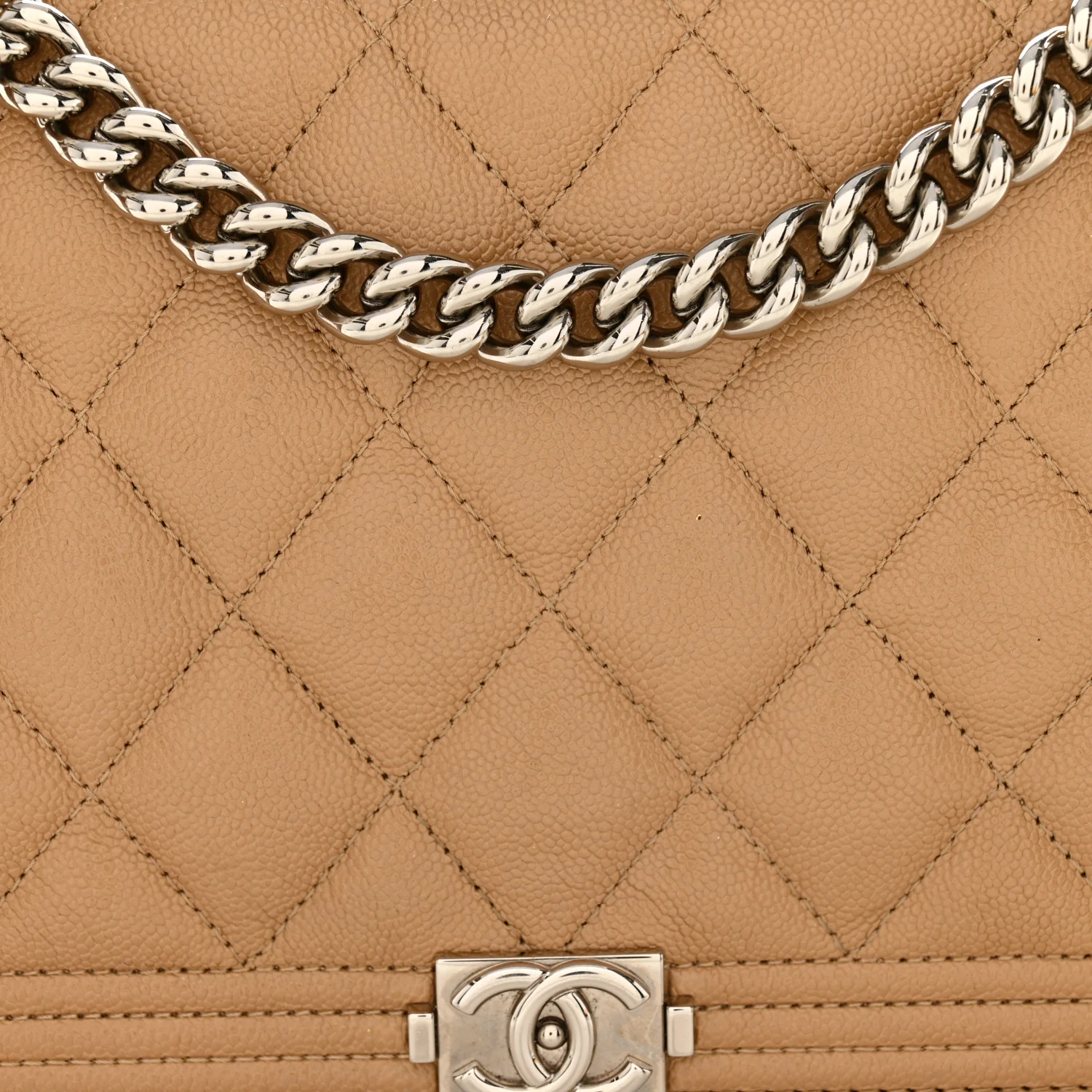 Caviar Quilted Boy Wallet On Chain WOC Dark Beige - Image 9