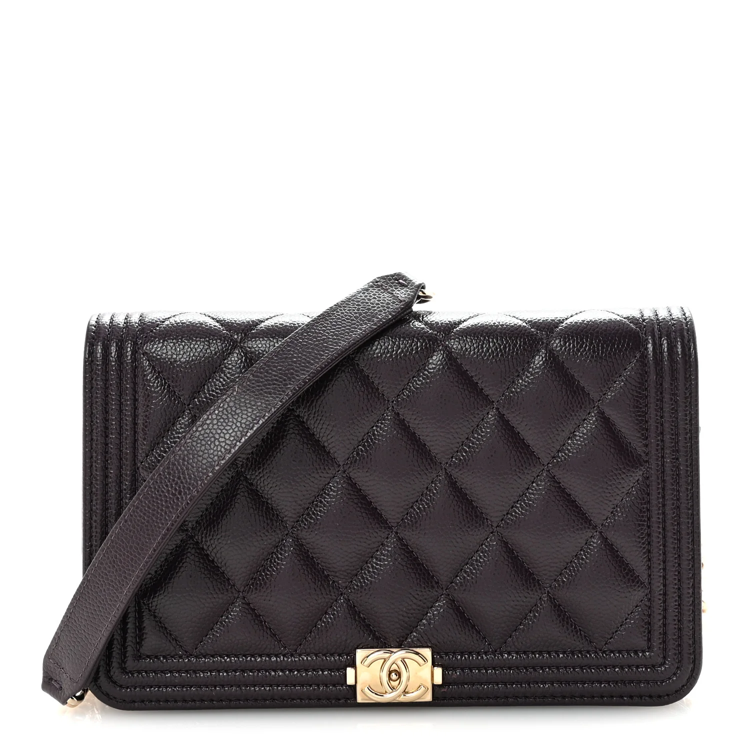 Caviar Quilted Boy Wallet On Chain WOC Dark Purple