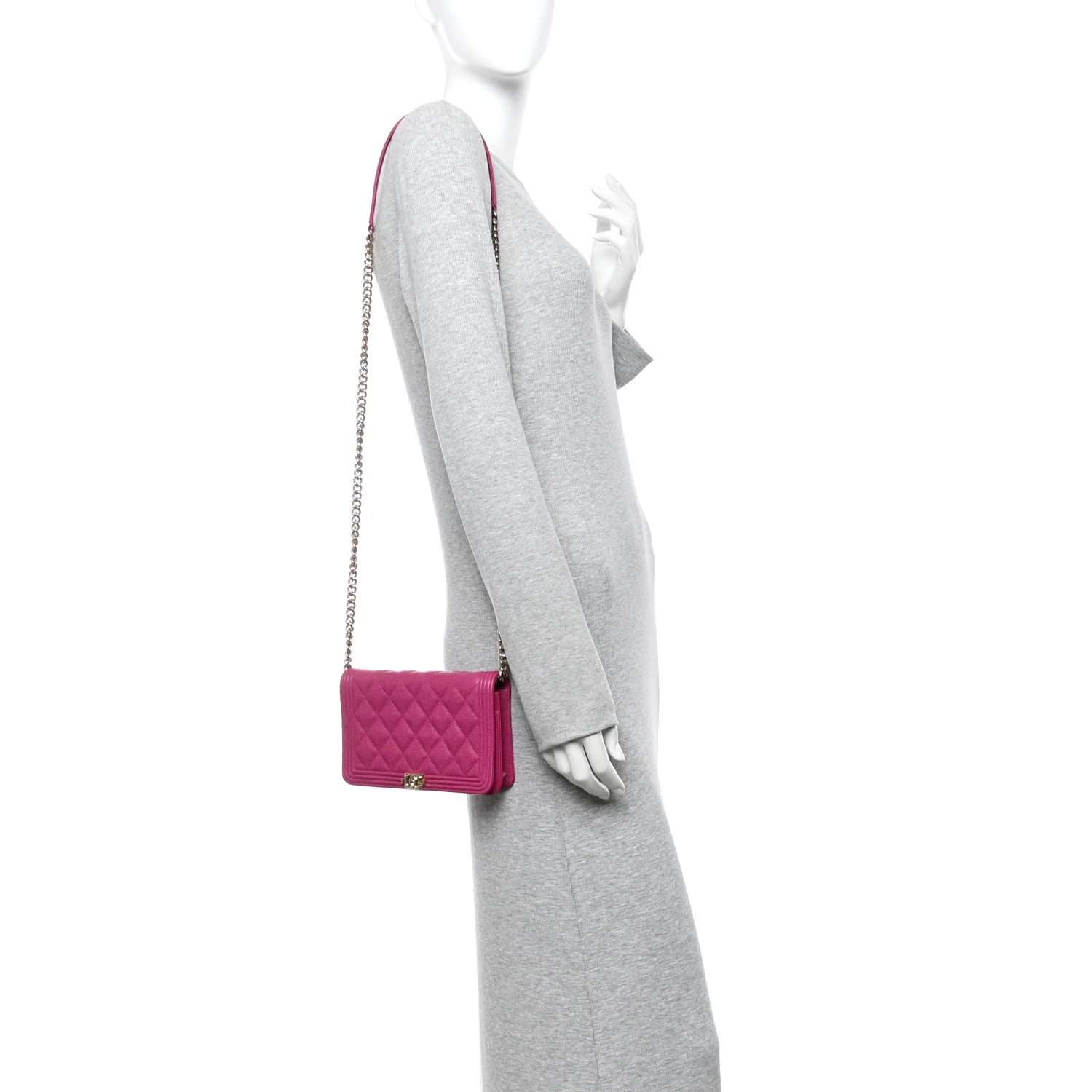 Caviar Quilted Boy Wallet On Chain WOC Fuchsia - Image 2