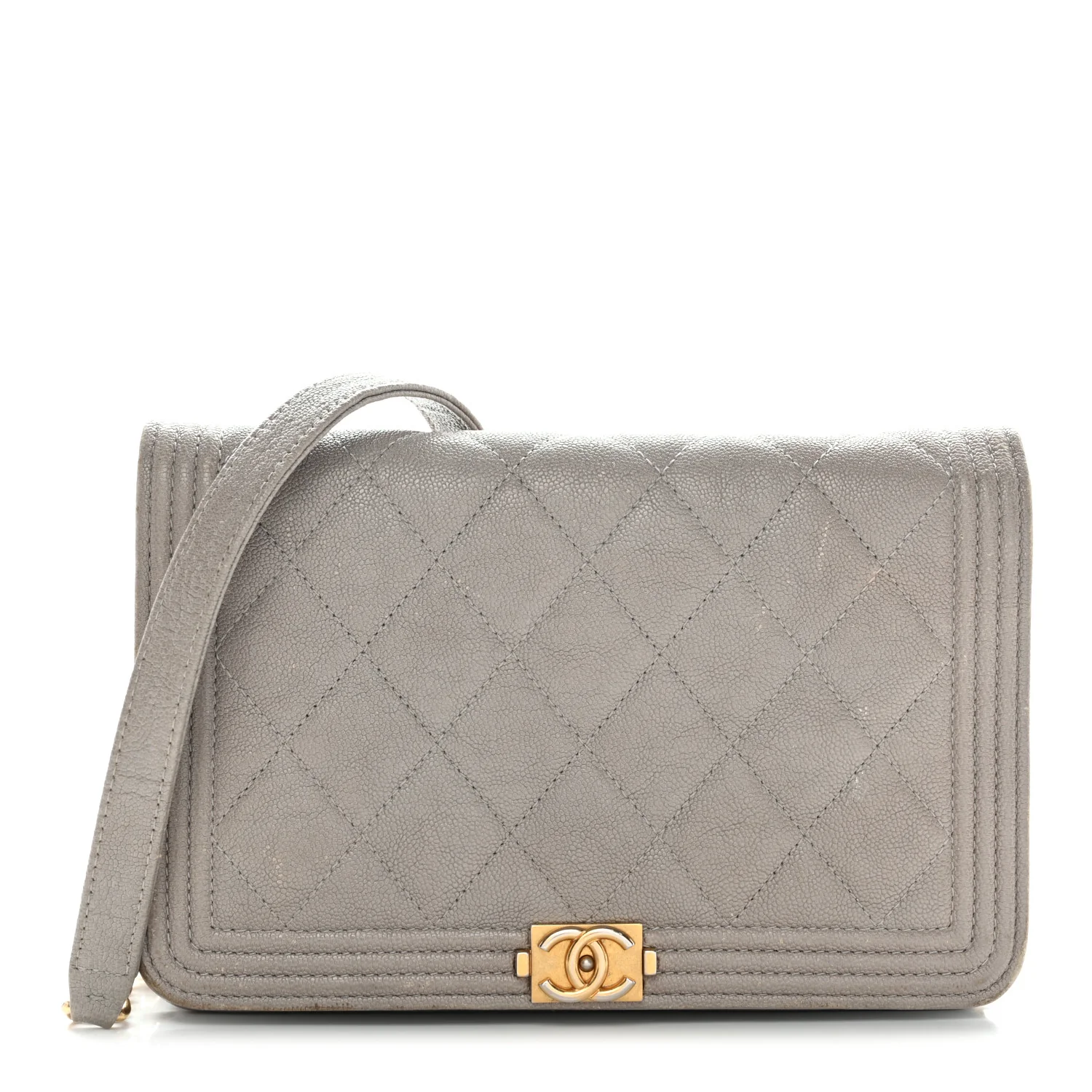 Caviar Quilted Boy Wallet On Chain WOC Grey
