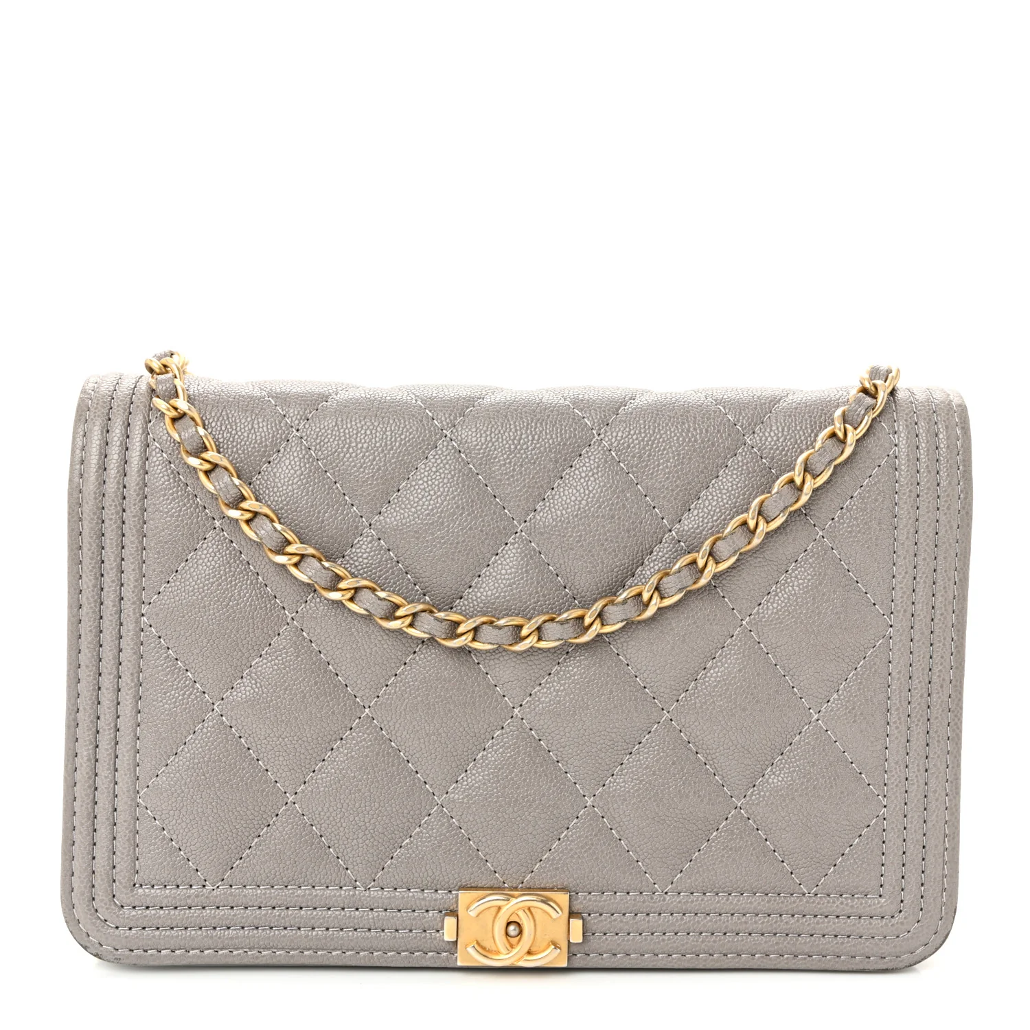 Caviar Quilted Boy Wallet On Chain WOC Grey
