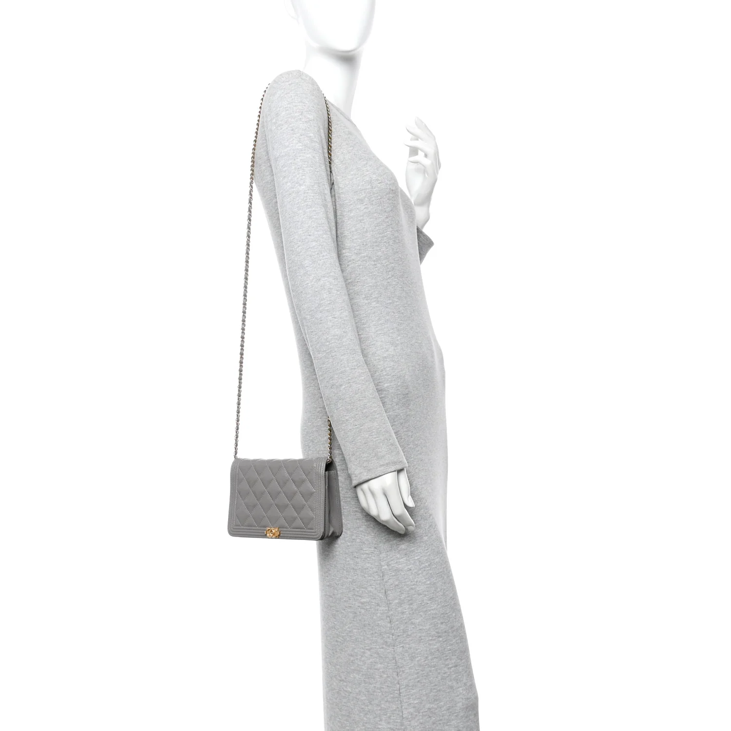 Caviar Quilted Boy Wallet On Chain WOC Grey - Image 2
