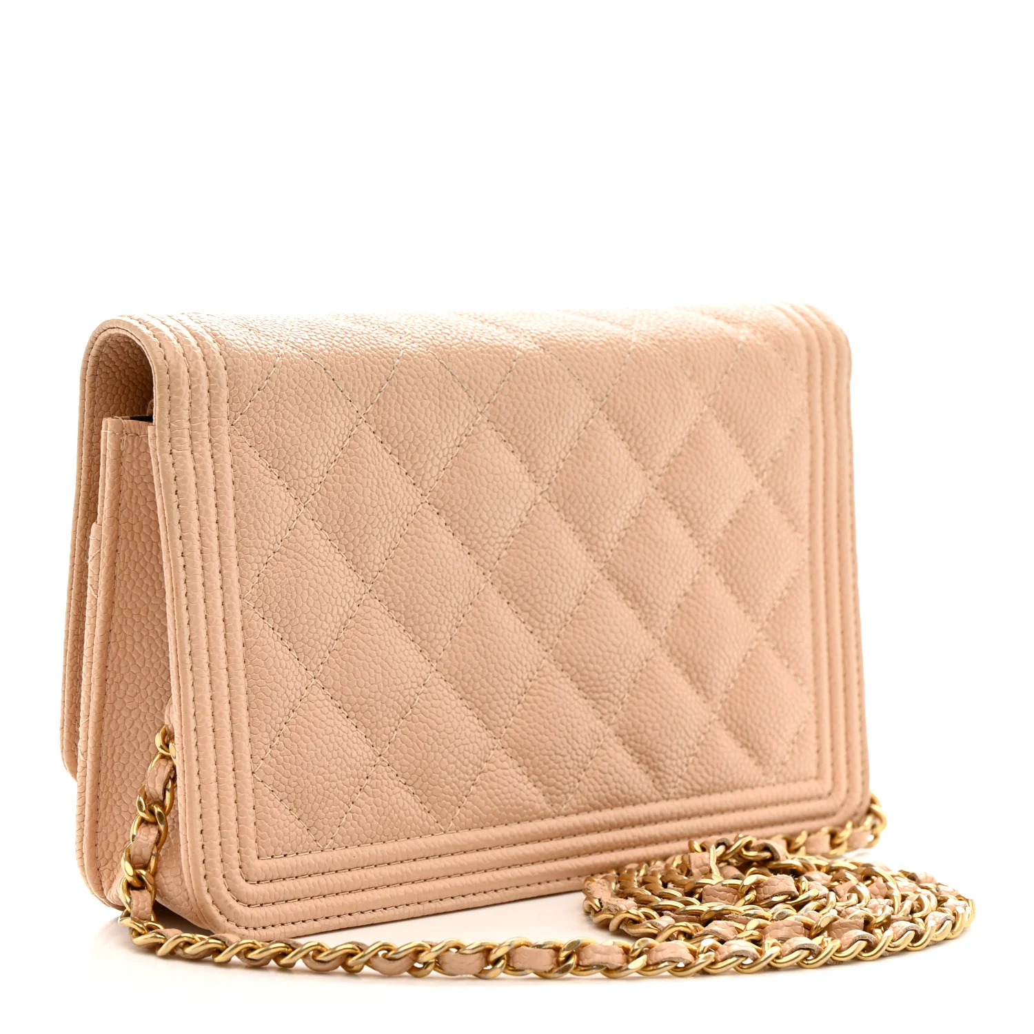 Caviar Quilted Boy Wallet On Chain WOC Light Beige - Image 3