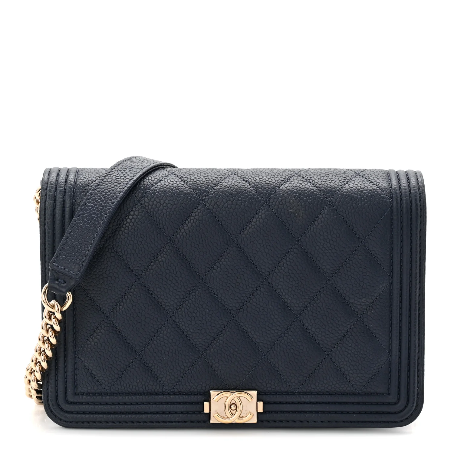 Caviar Quilted Boy Wallet On Chain WOC Navy