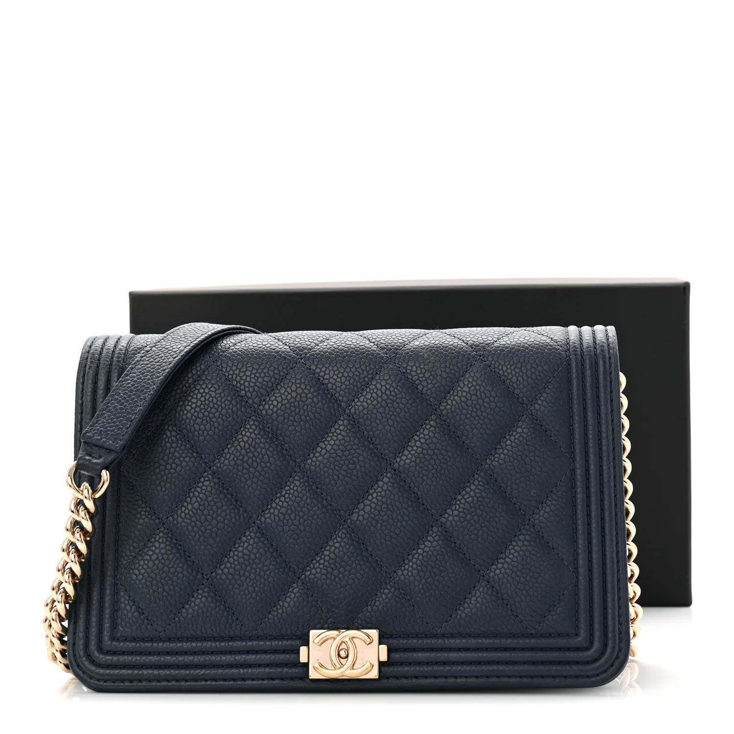 Caviar Quilted Boy Wallet On Chain WOC Navy - Image 12
