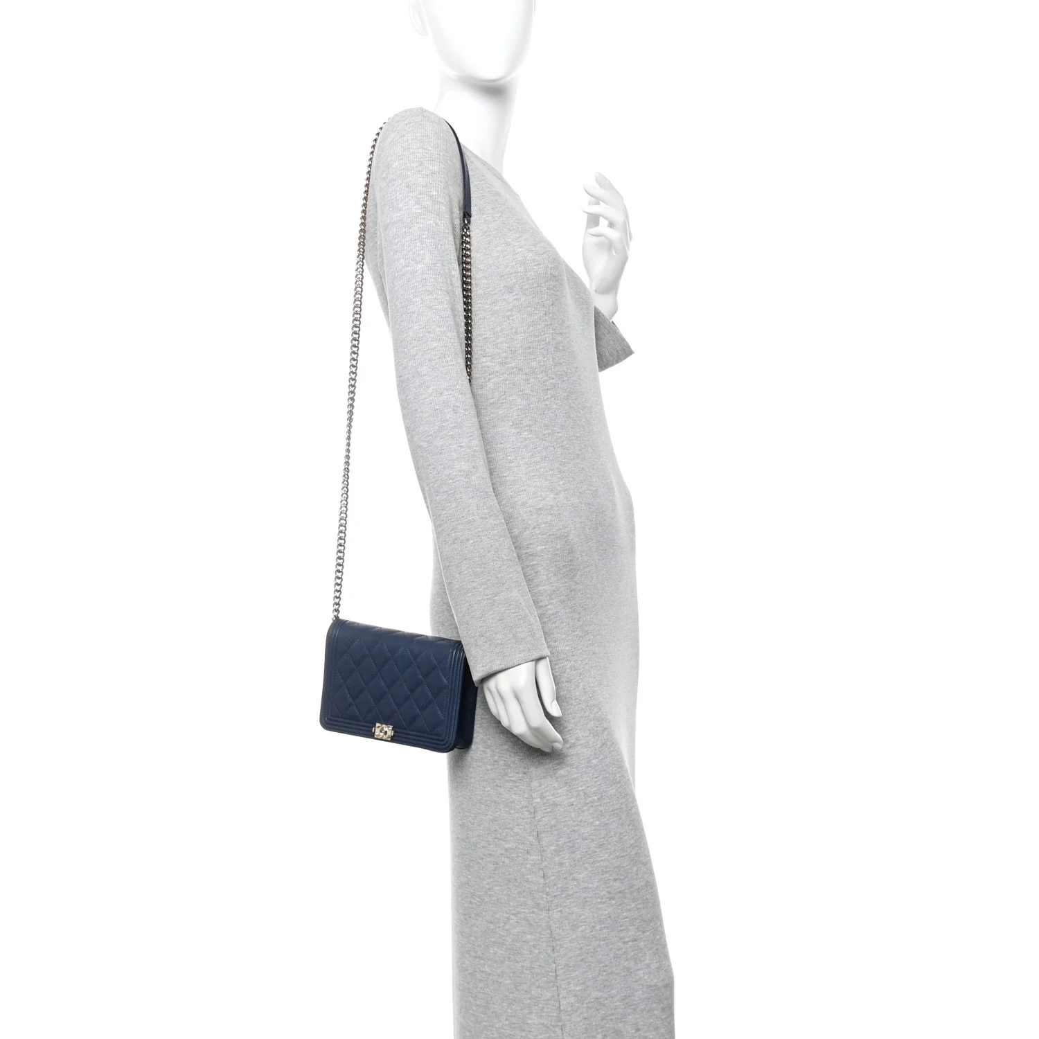 Caviar Quilted Boy Wallet On Chain WOC Navy - Image 2