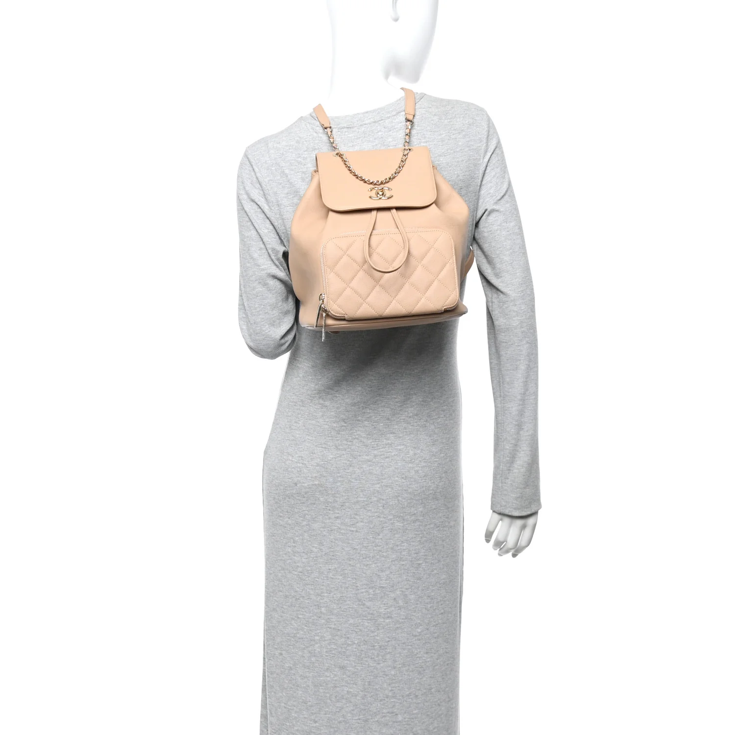 Caviar Quilted Business Affinity Backpack Beige - Image 2