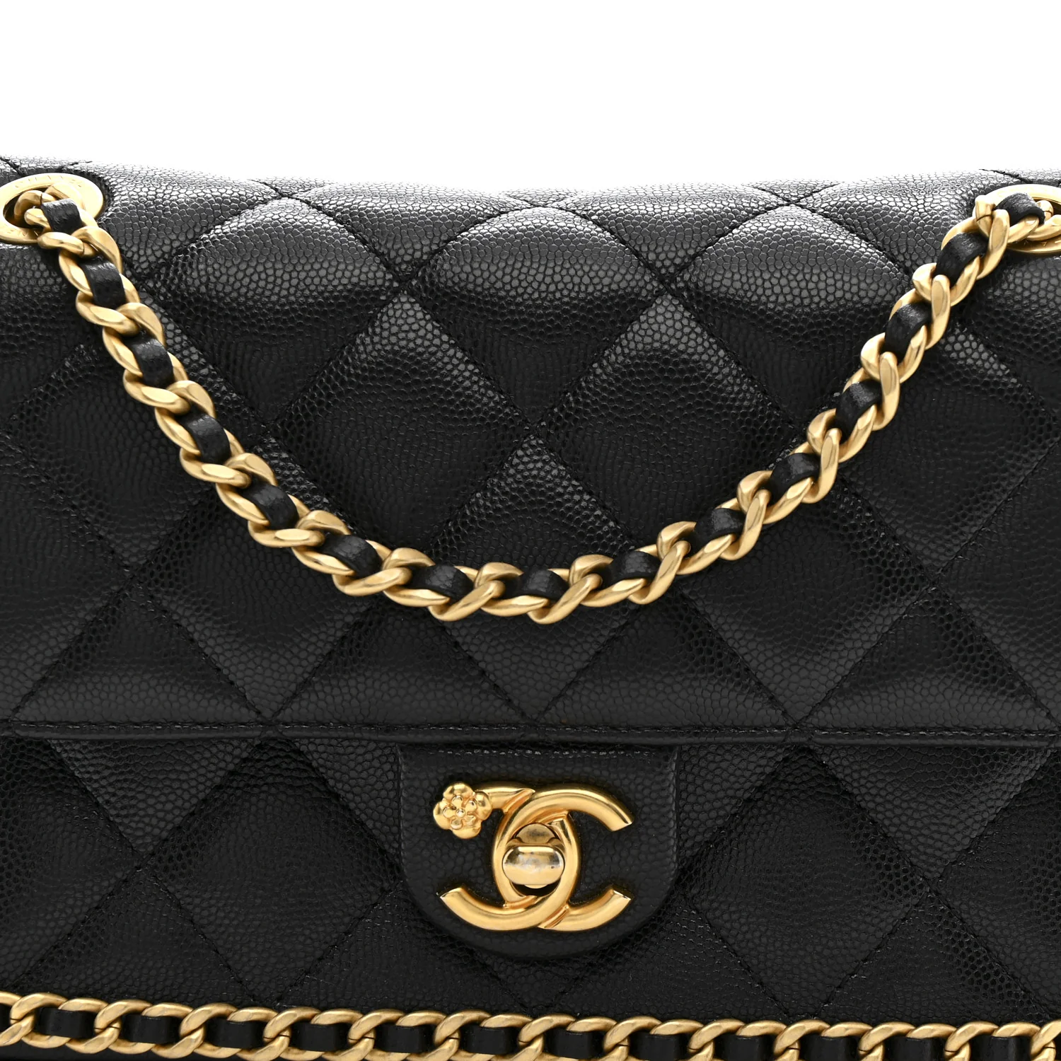 Caviar Quilted Camellia Chain Around Flap Black - Image 8