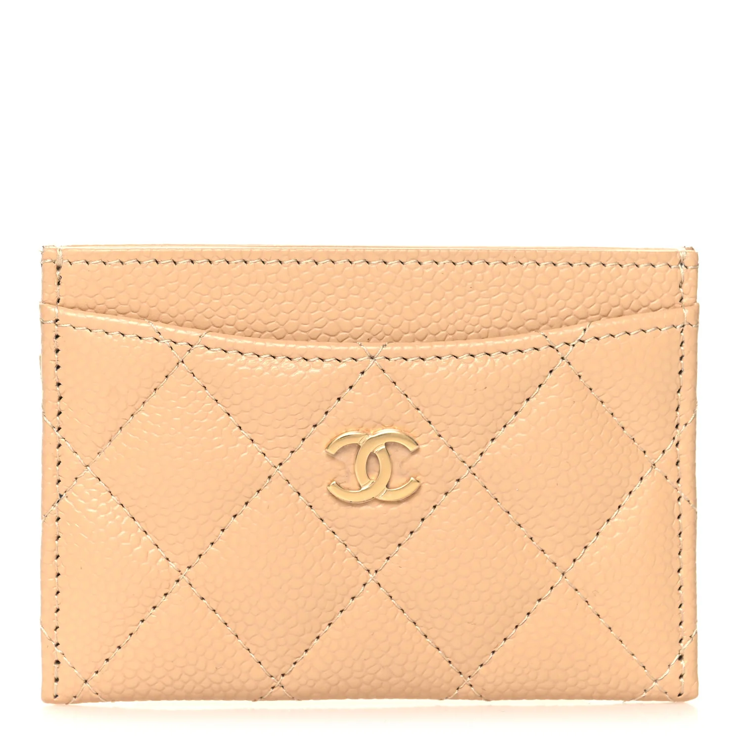 Caviar Quilted Card Holder Beige