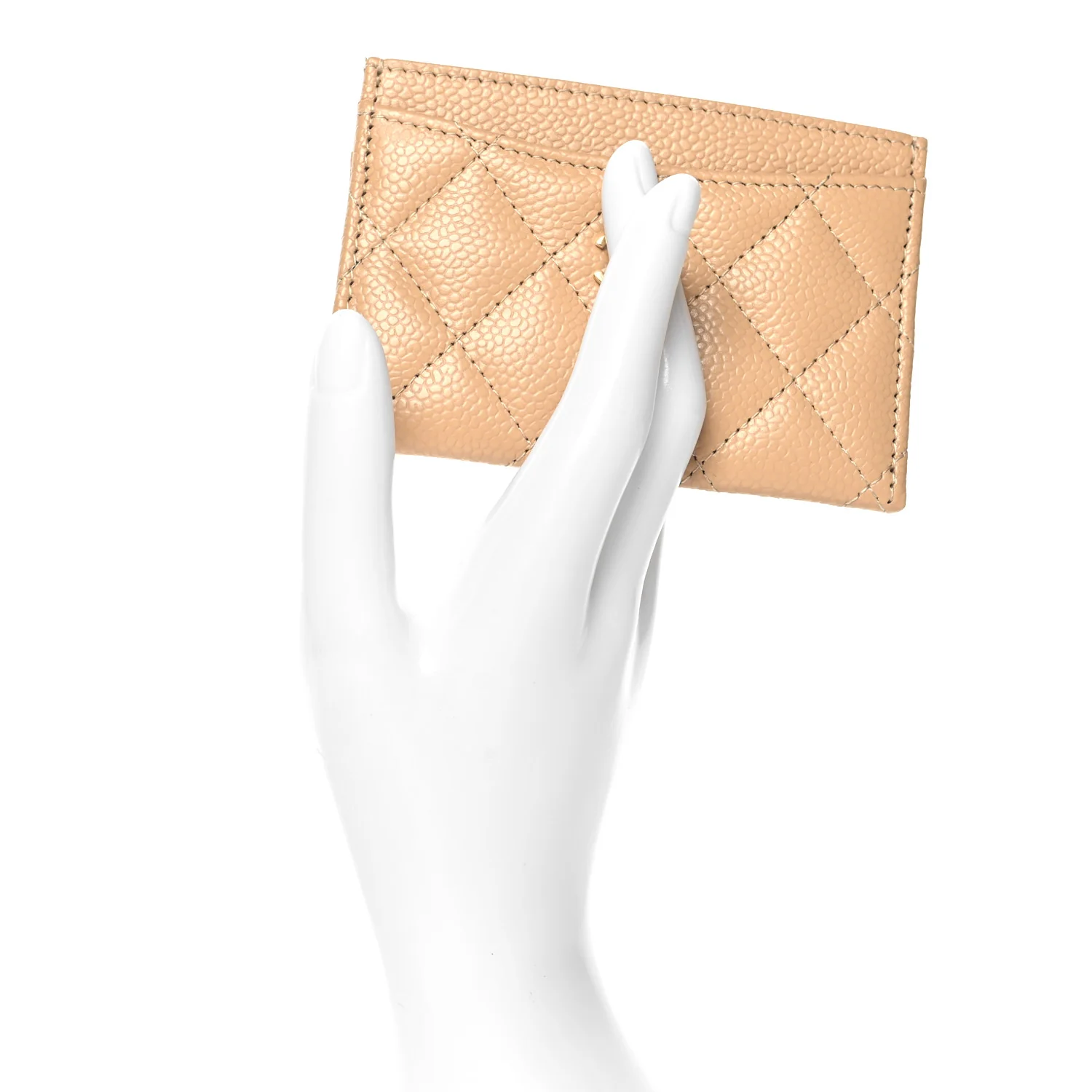 Caviar Quilted Card Holder Beige - Image 2