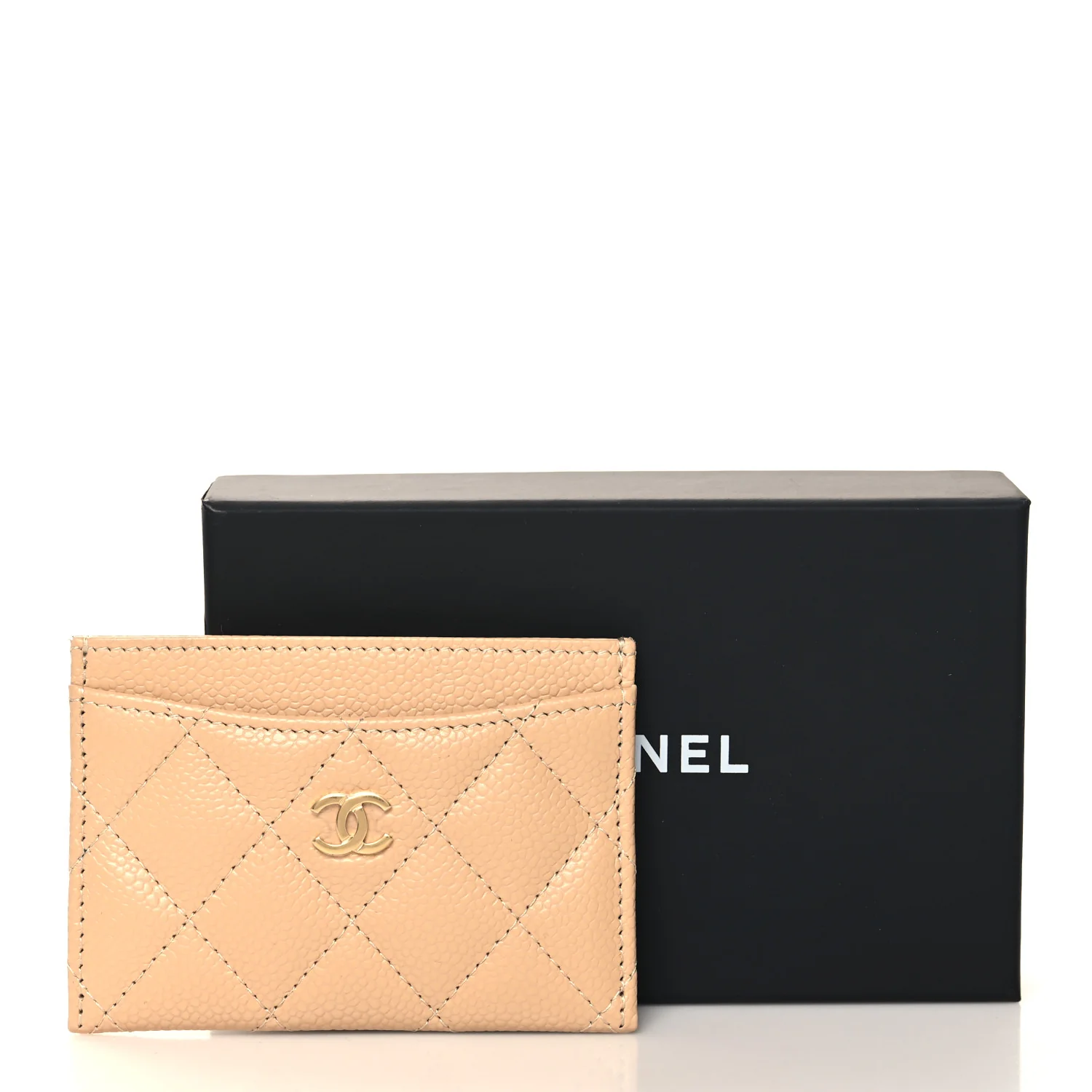 Caviar Quilted Card Holder Beige - Image 9