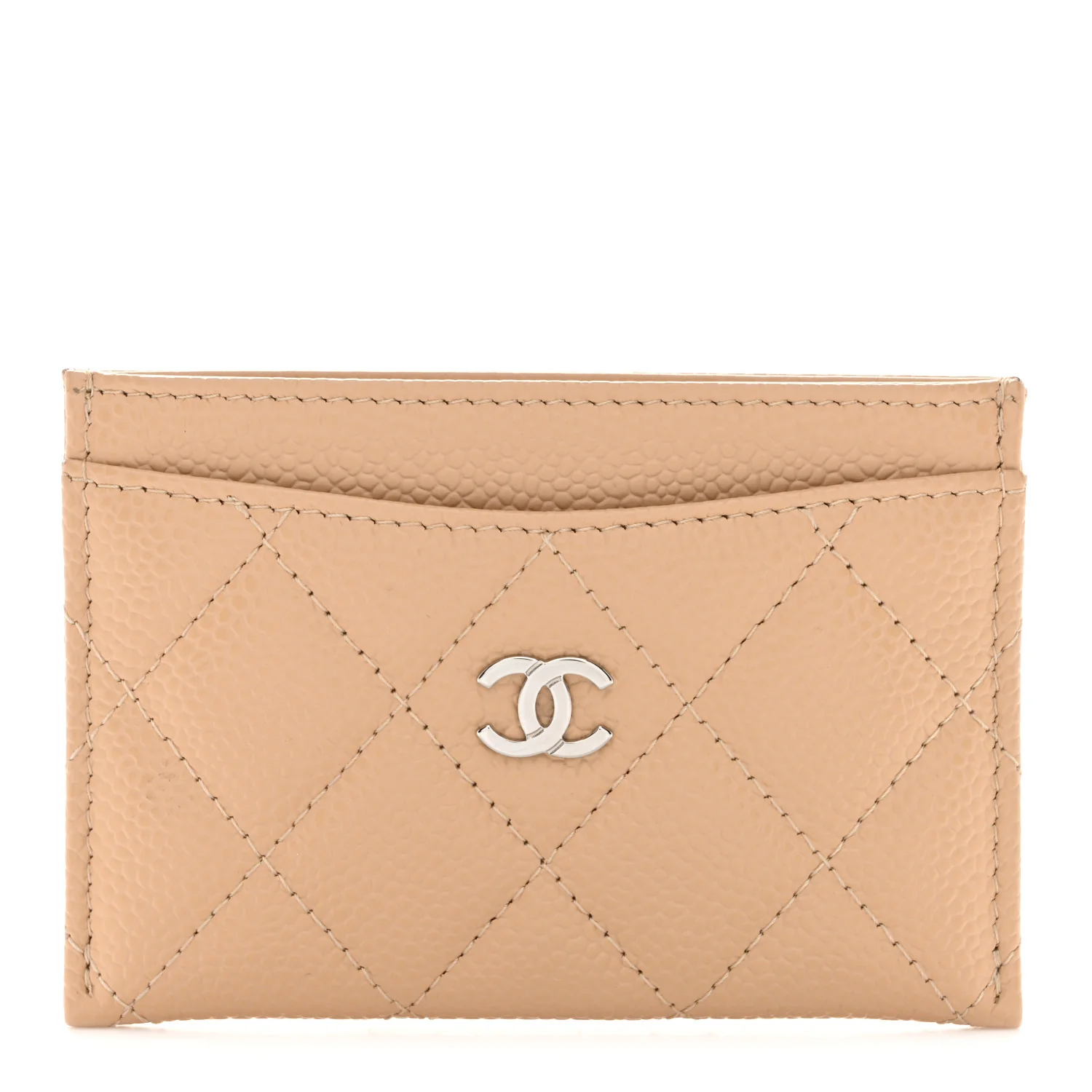 Caviar Quilted Card Holder Beige