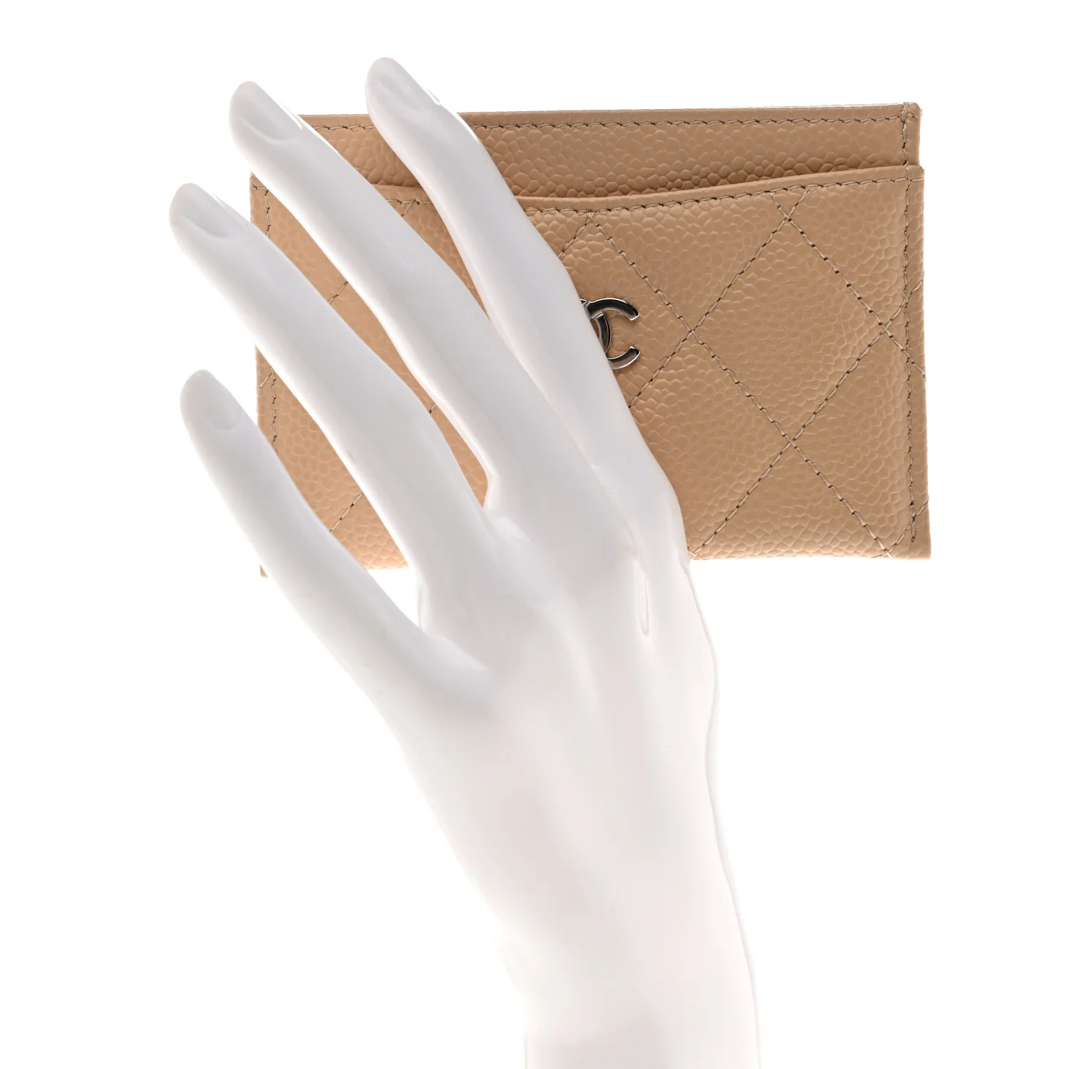 Caviar Quilted Card Holder Beige - Image 2