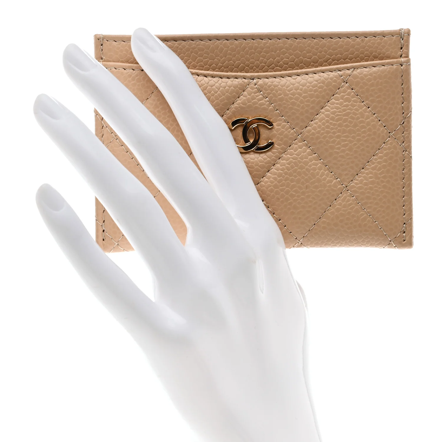 Caviar Quilted Card Holder Beige - Image 2