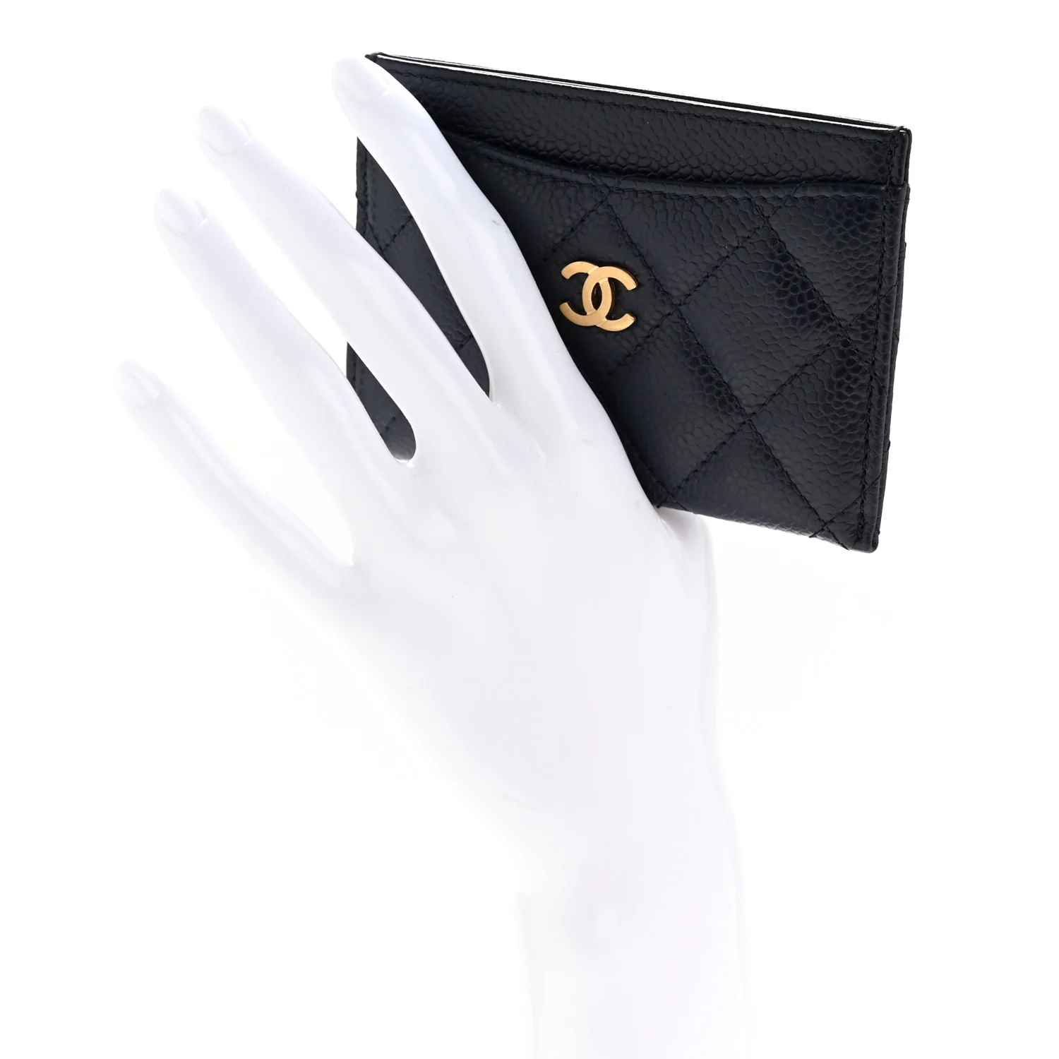 Caviar Quilted Card Holder Navy - Image 2