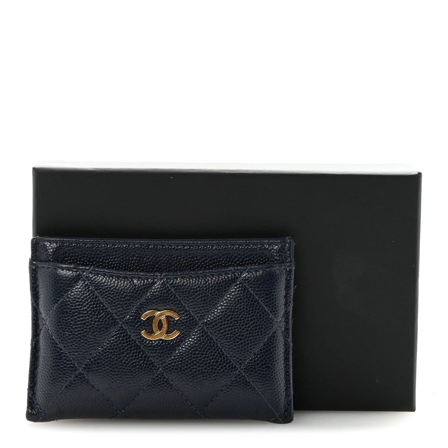 Caviar Quilted Card Holder Navy - Image 9