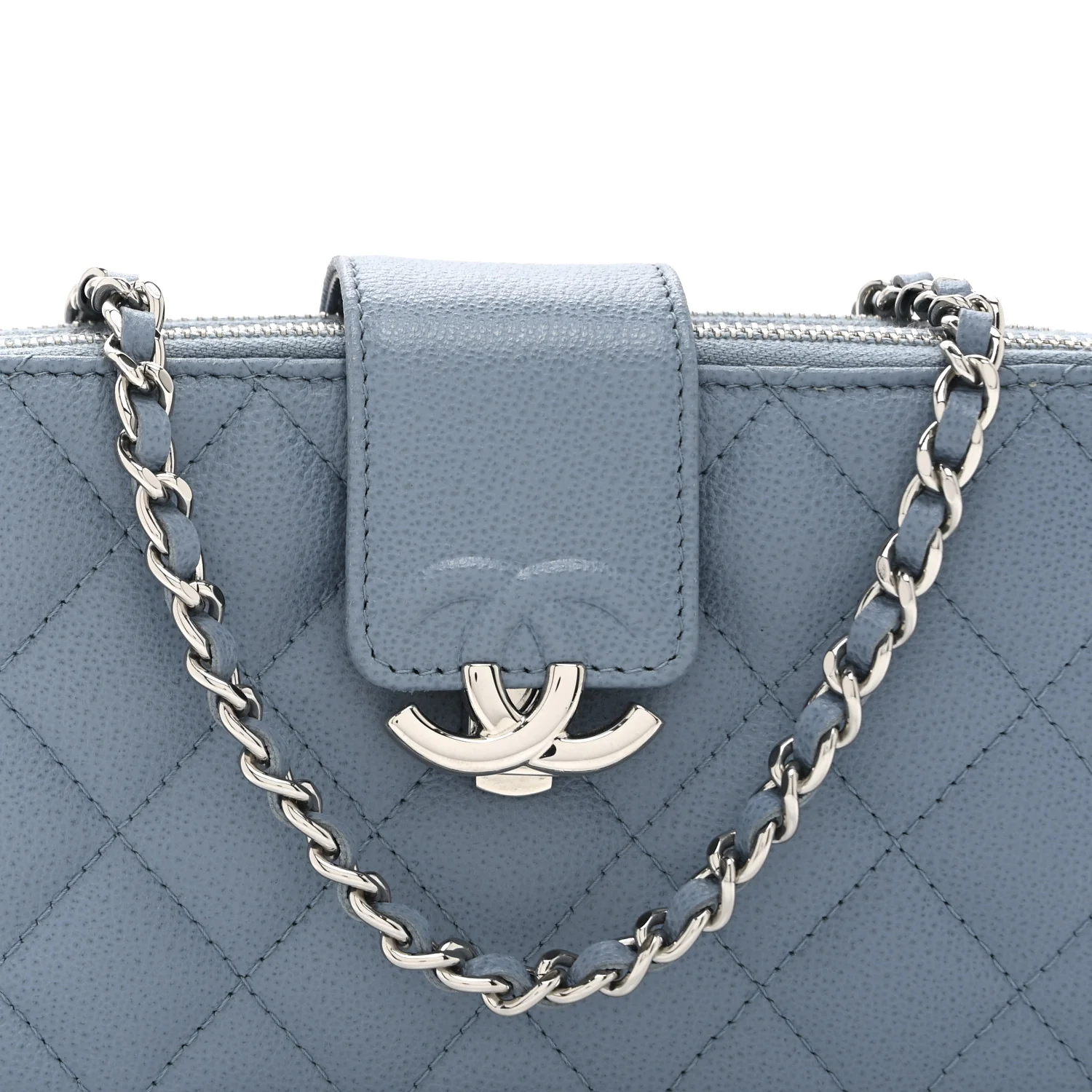 Caviar Quilted CC Box Clutch With Chain Blue - Image 9