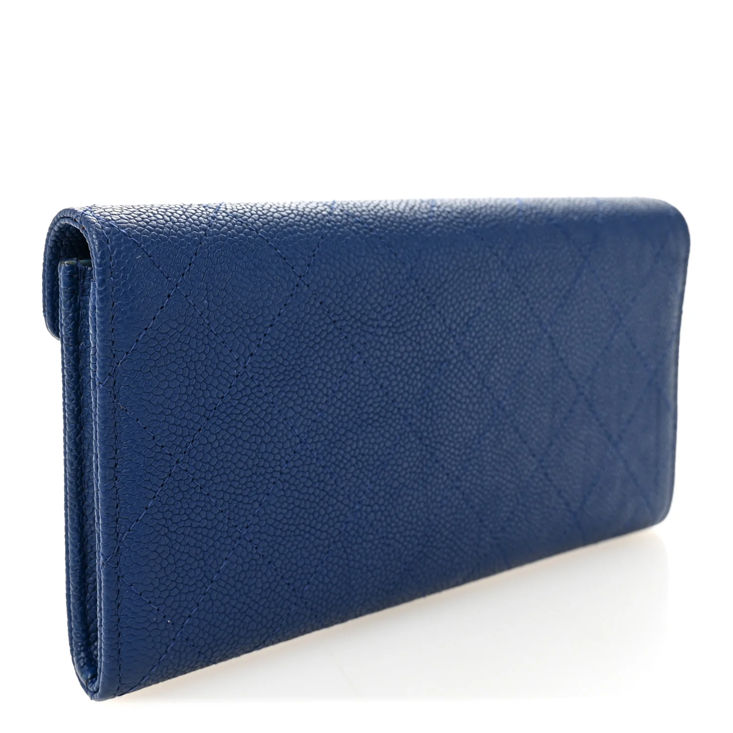 Caviar Quilted CC Box Gusset Flap Wallet Blue - Image 3