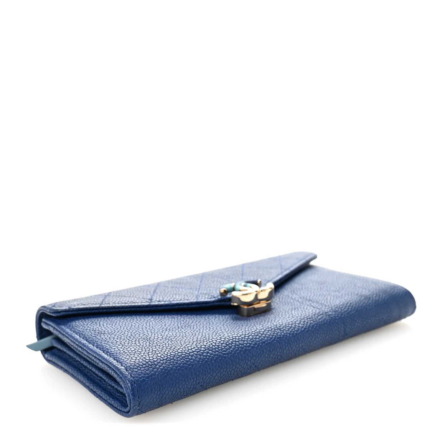 Caviar Quilted CC Box Gusset Flap Wallet Blue - Image 4