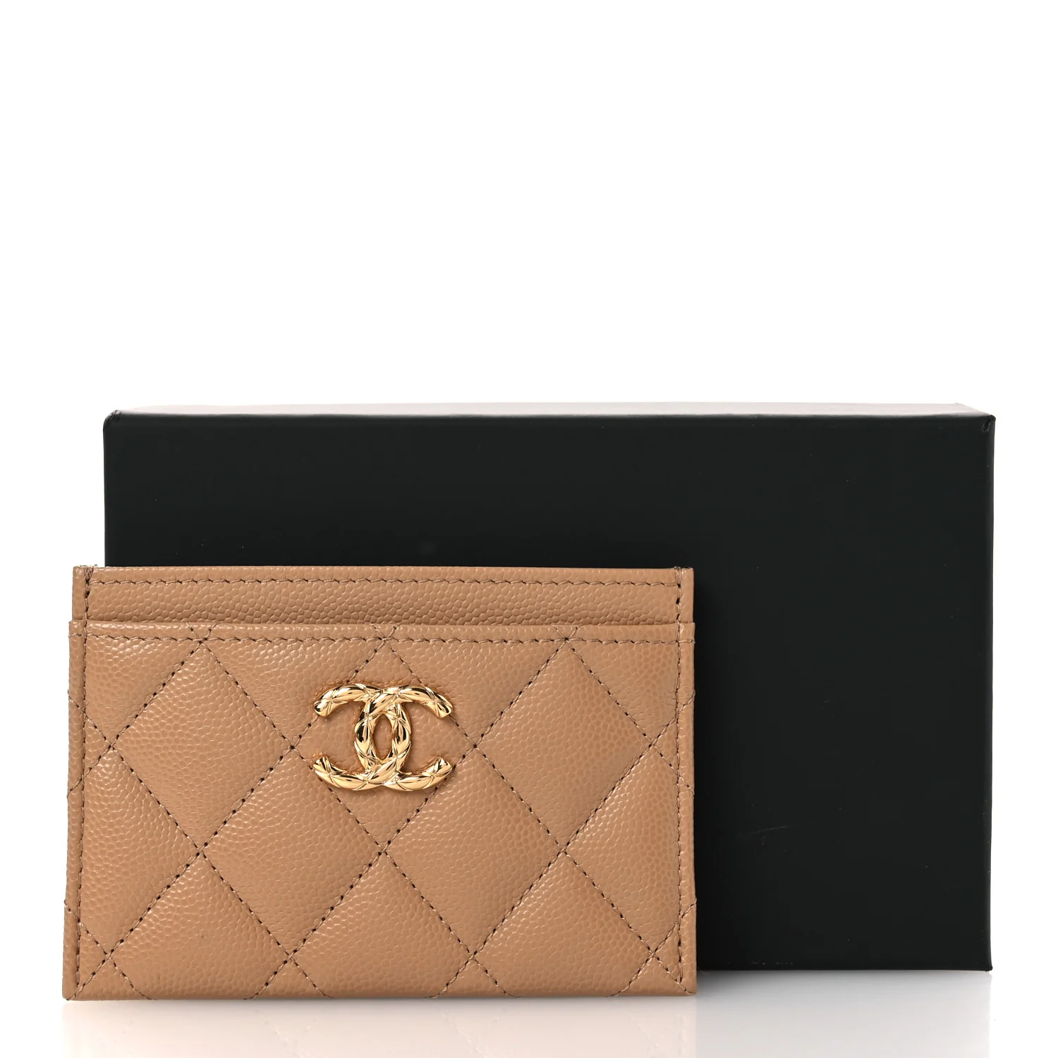 Caviar Quilted CC Card Holder Beige - Image 9