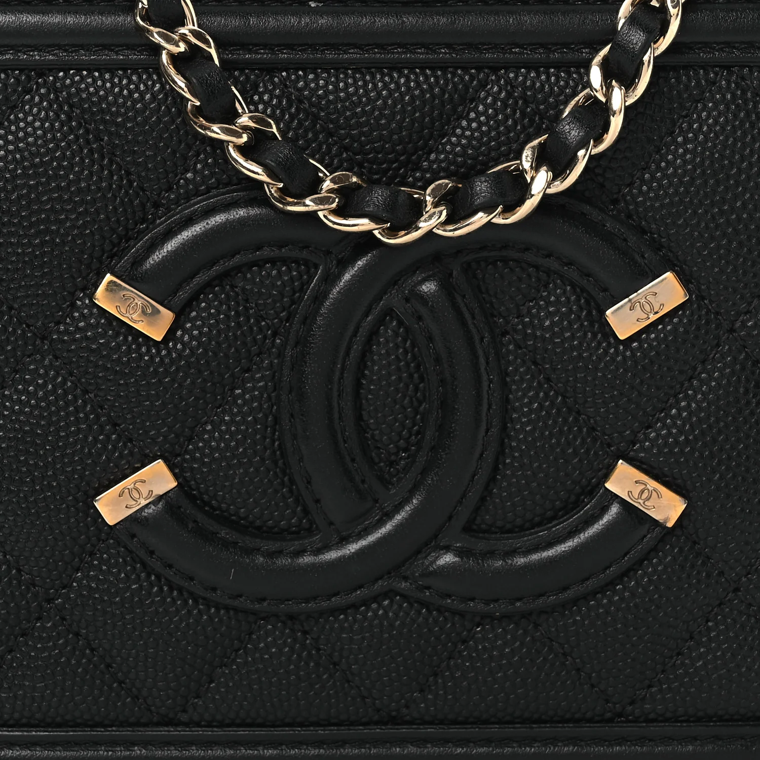 Caviar Quilted CC Filigree Vanity Clutch With Chain Black - Image 8