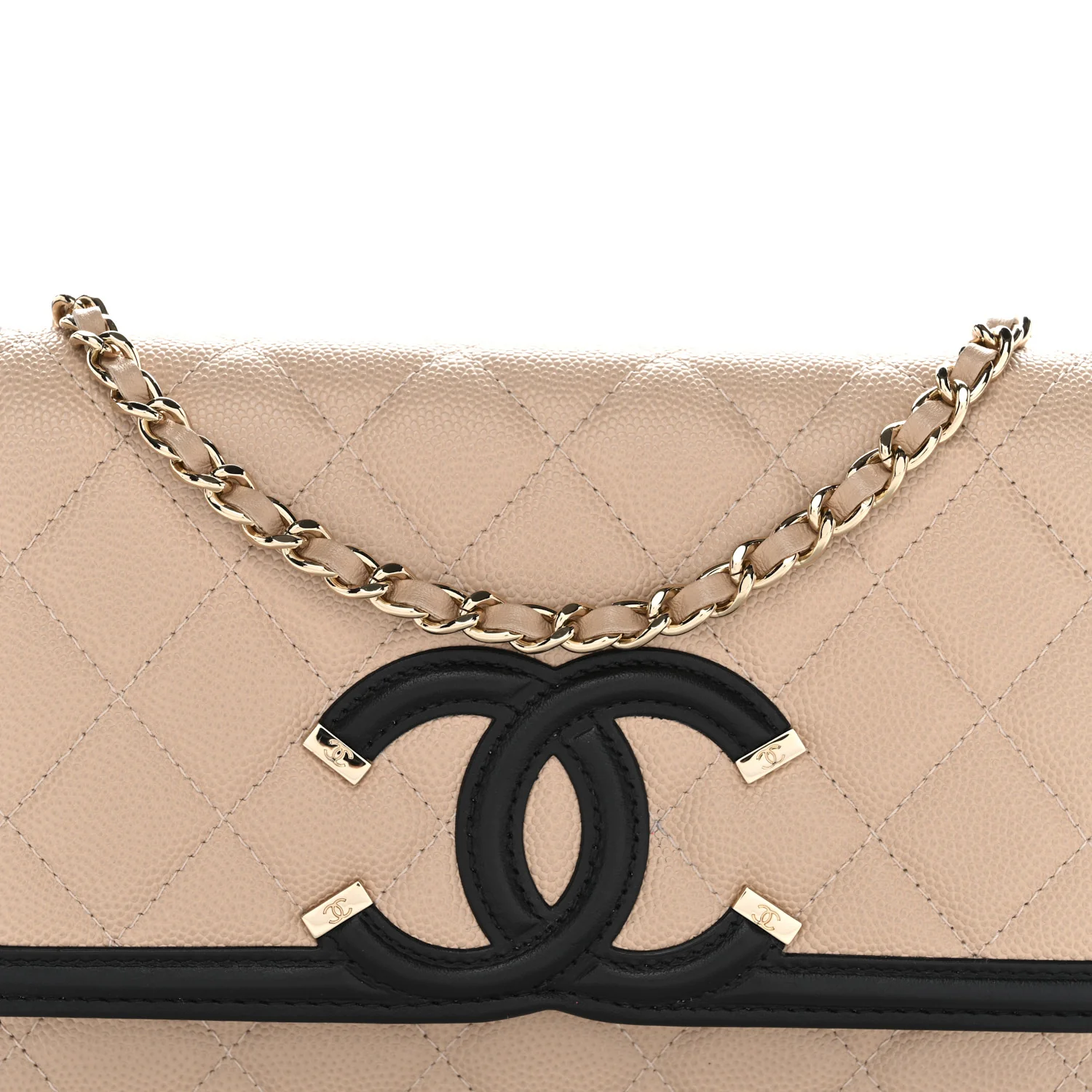 Caviar Quilted CC Filigree Wallet On Chain WOC Beige Black - Image 9