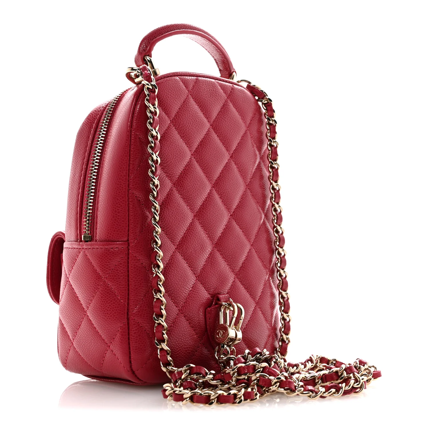 Caviar Quilted CC Mini Classic Backpack Dark Red - Image 3