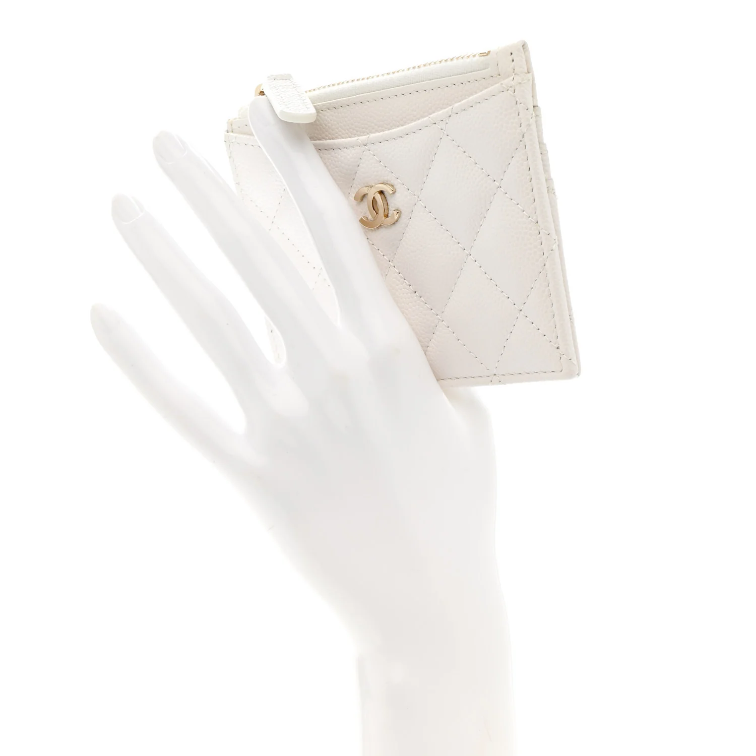 Caviar Quilted CC Zip Card Holder White - Image 2