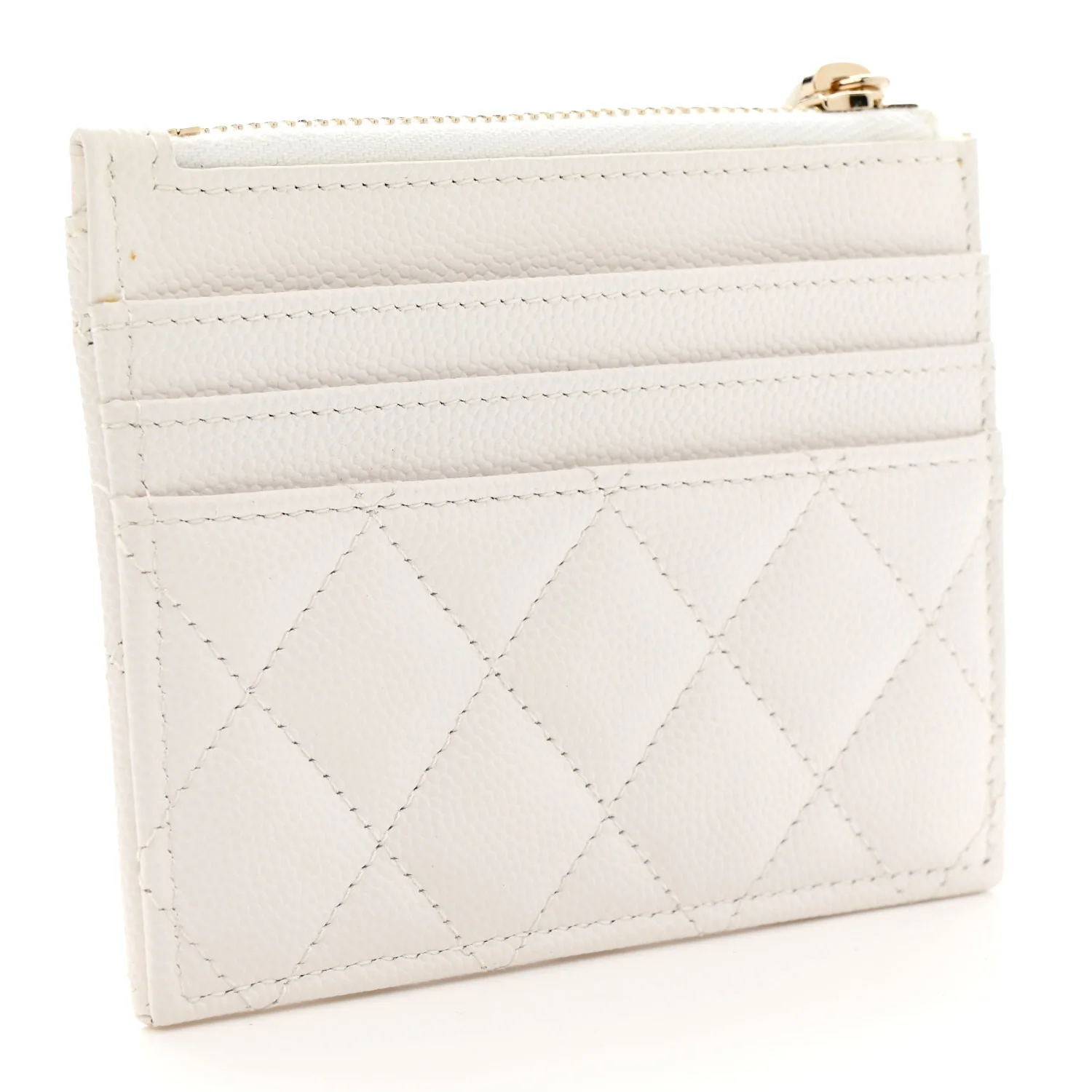 Caviar Quilted CC Zip Card Holder White - Image 3