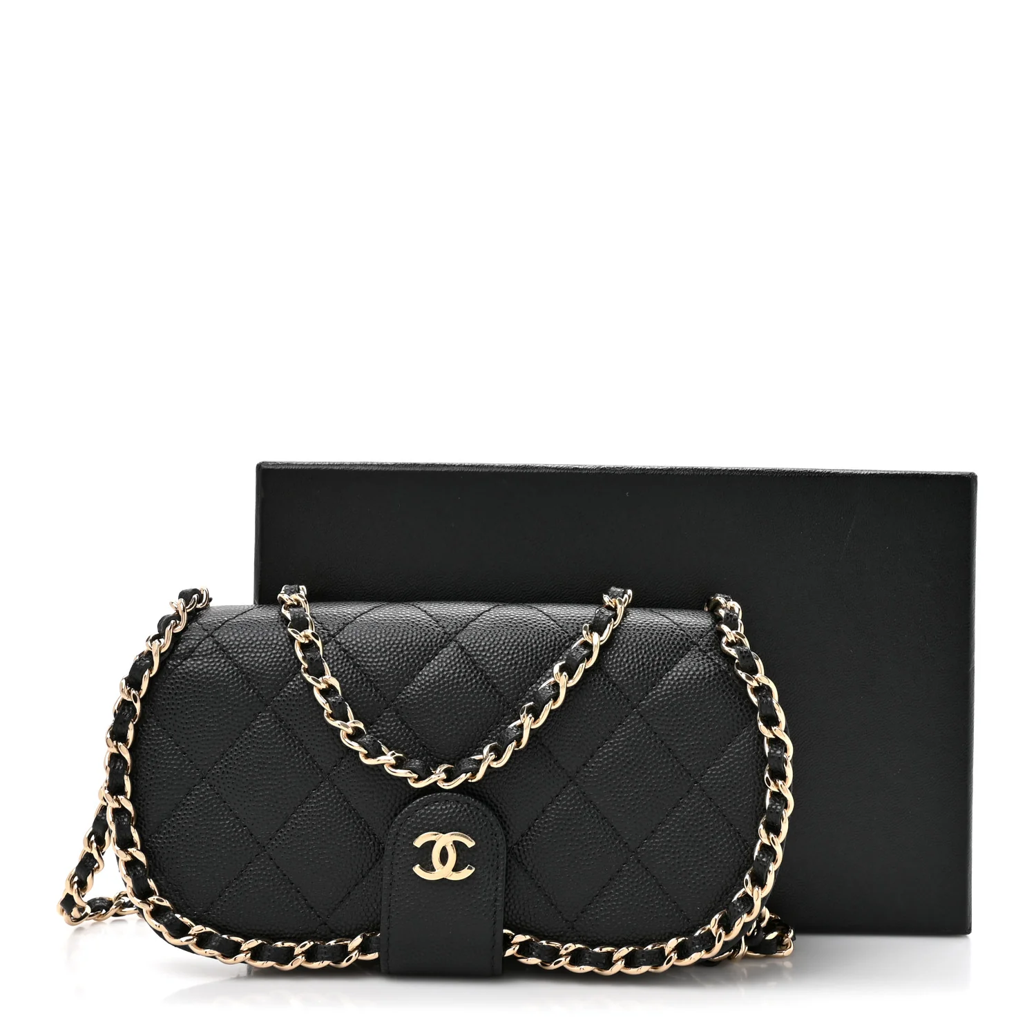 Caviar Quilted Chain Glasses Case Black - Image 11