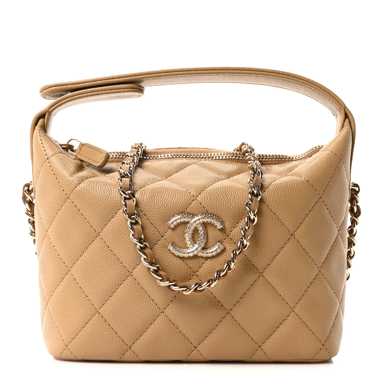 Caviar Quilted Chain Hobo Dark Beige