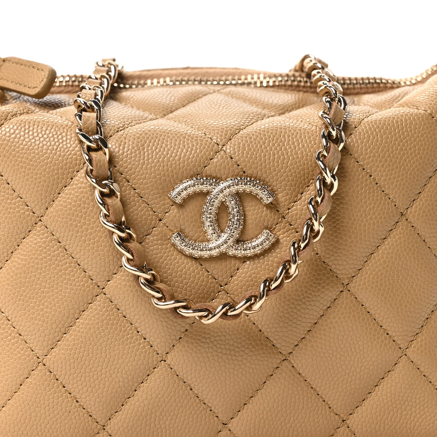 Caviar Quilted Chain Hobo Dark Beige - Image 15