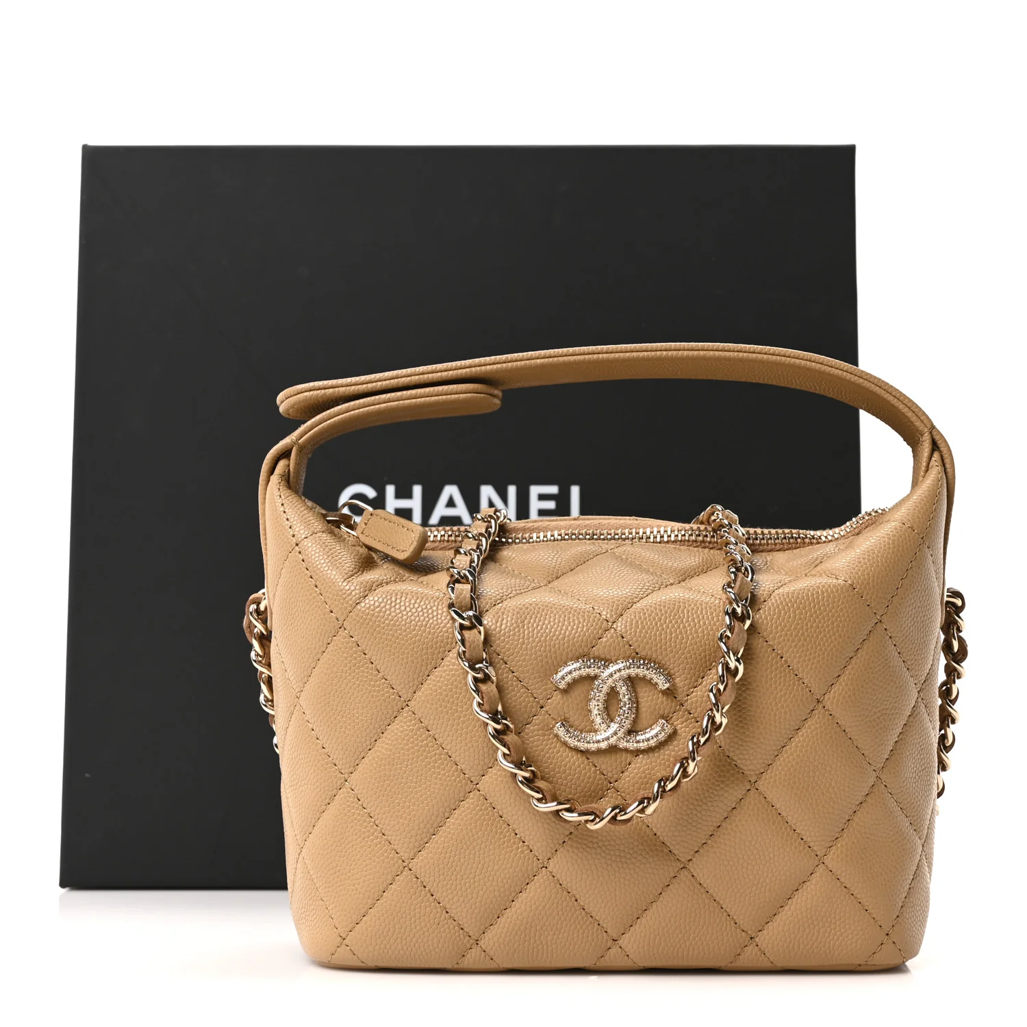 Caviar Quilted Chain Hobo Dark Beige - Image 21