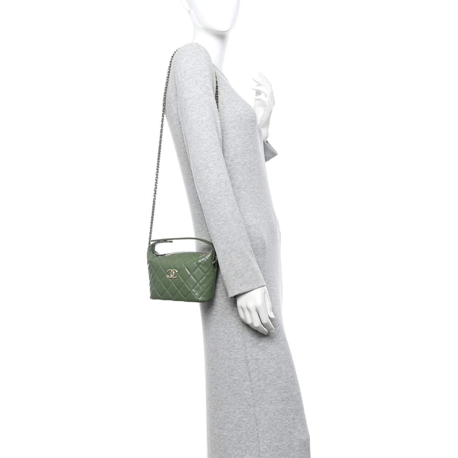 Caviar Quilted Chain Hobo Khaki - Image 2