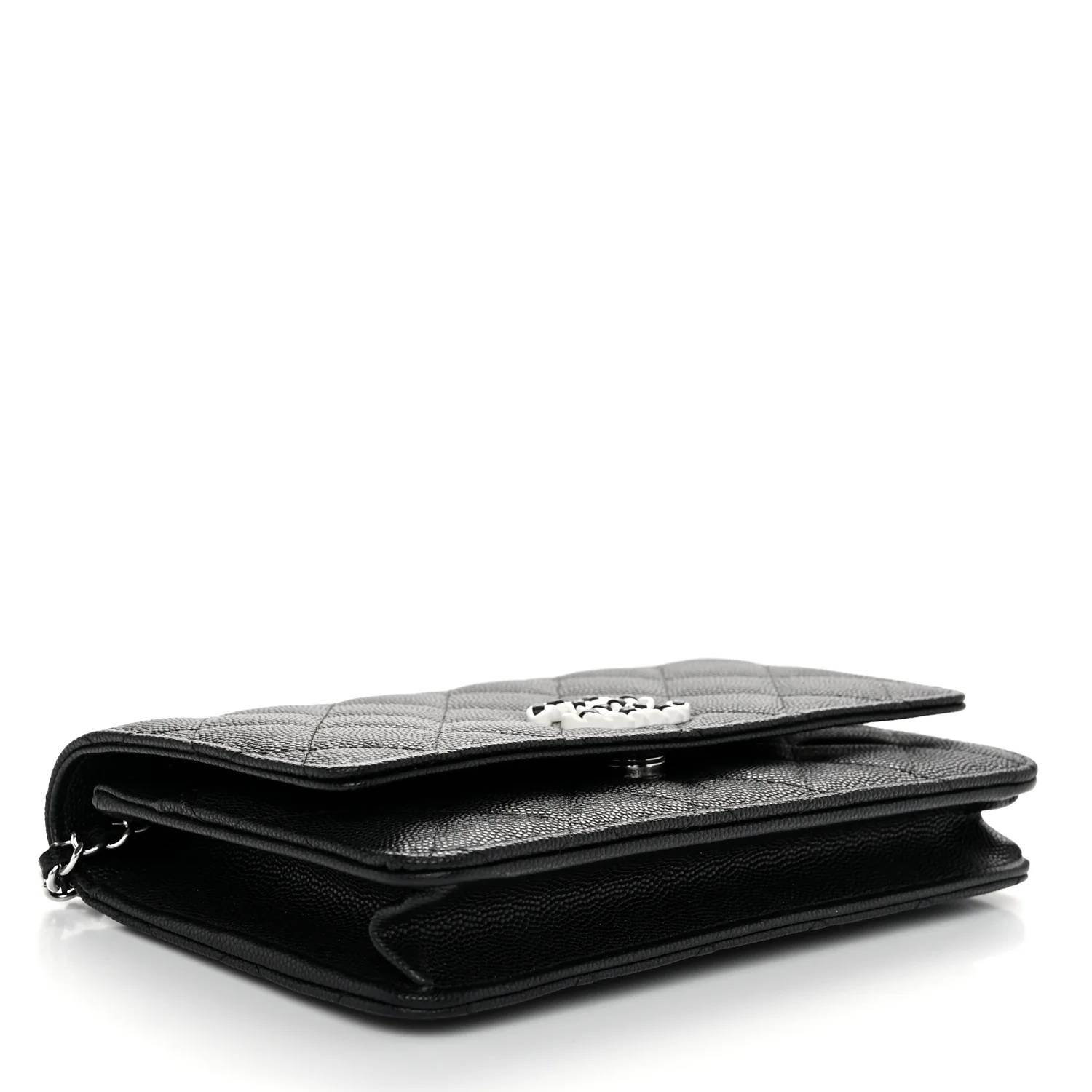 Caviar Quilted Chanel 19 Wallet On Chain WOC Black White - Image 4