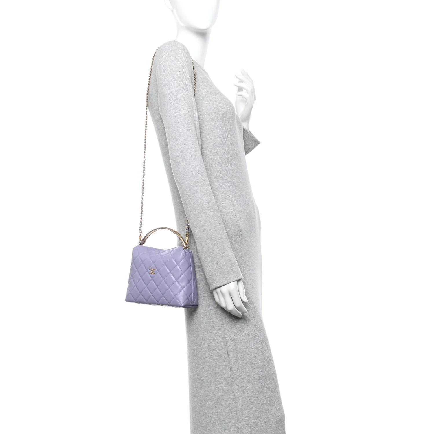 Caviar Quilted Chanel Way Clutch With Chain Light Purple - Image 2