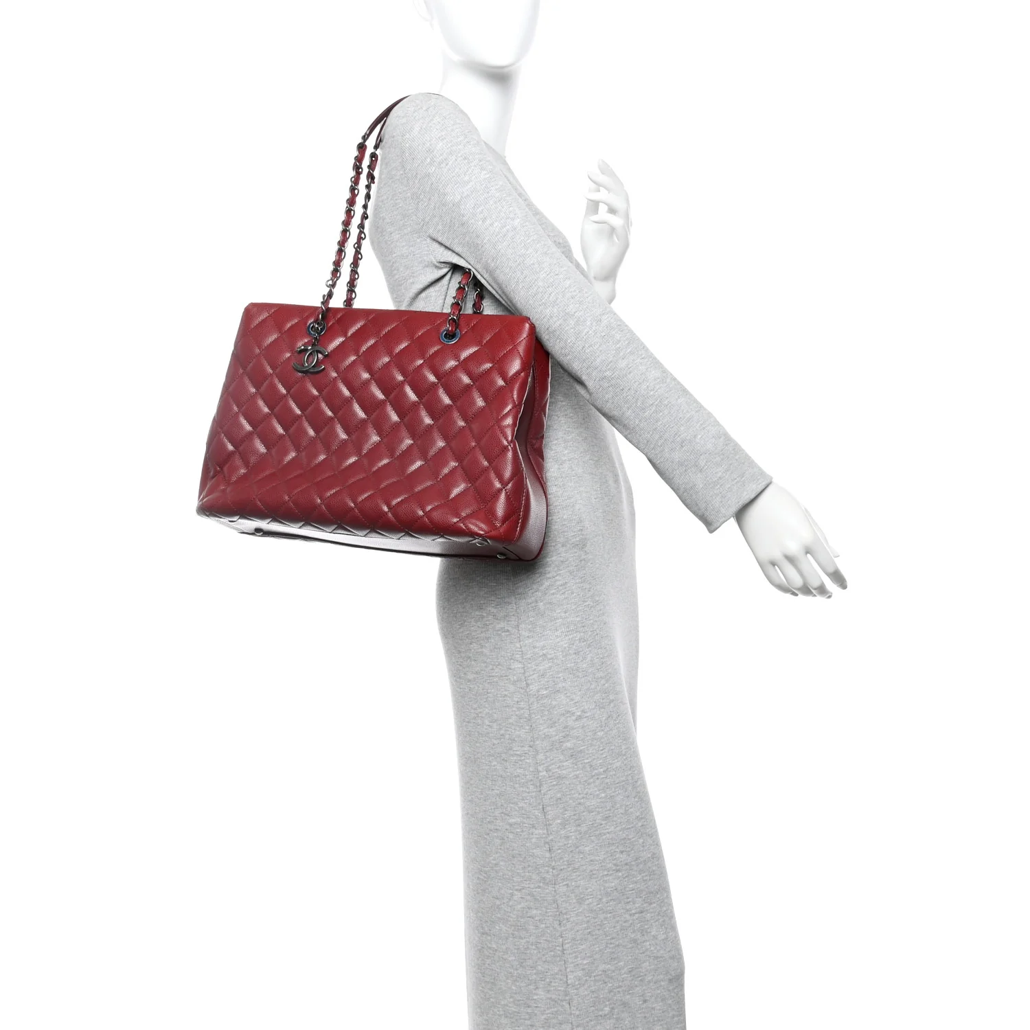 Caviar Quilted City Shopping Tote Dark Red - Image 2