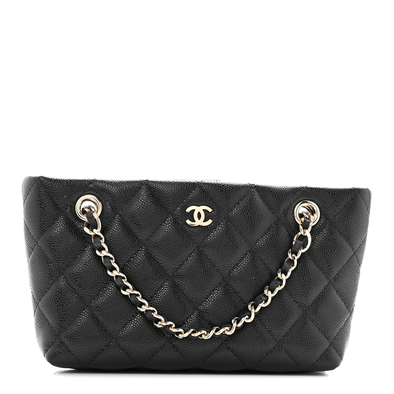 Caviar Quilted Classic Clutch Tote With Chain Black