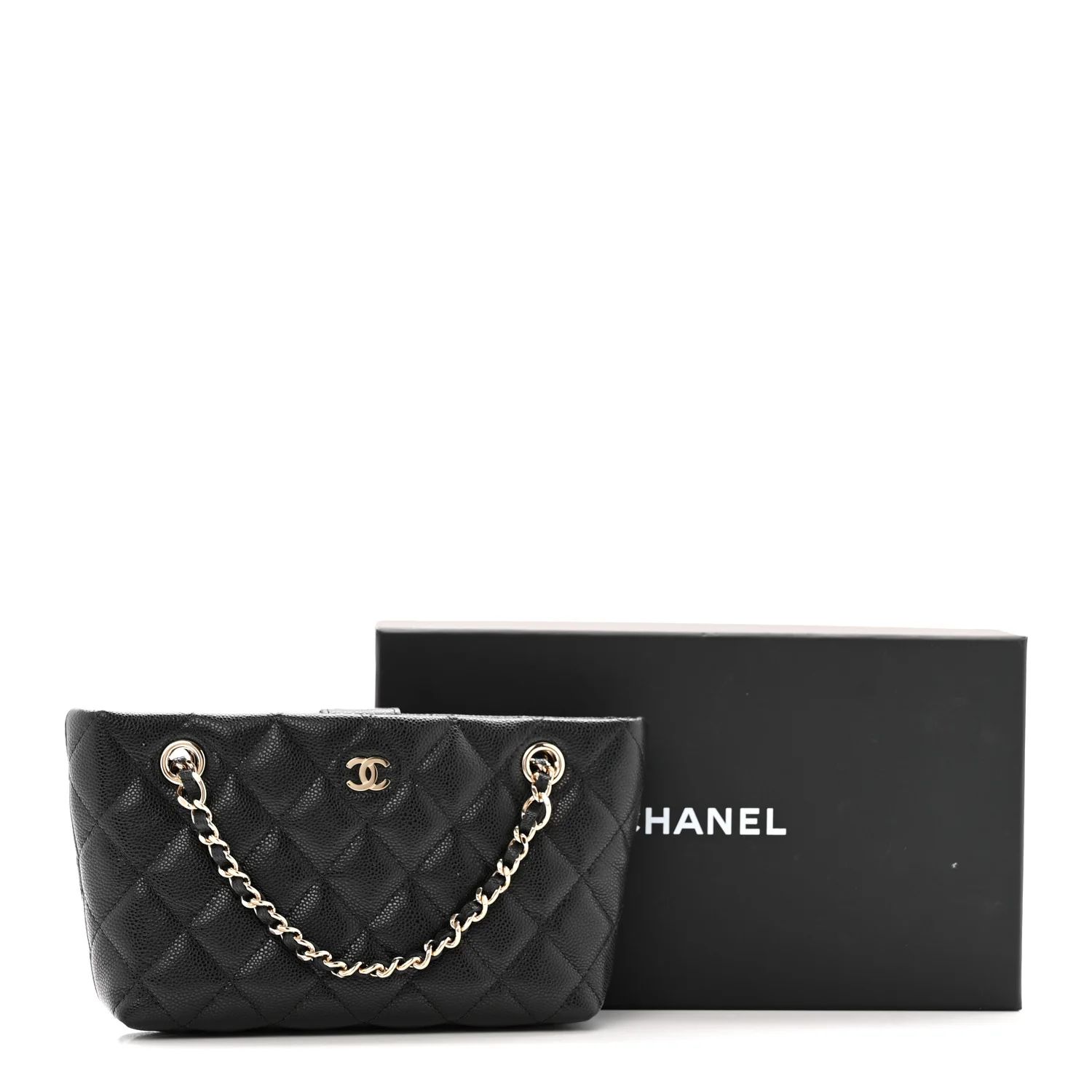 Caviar Quilted Classic Clutch Tote With Chain Black - Image 12