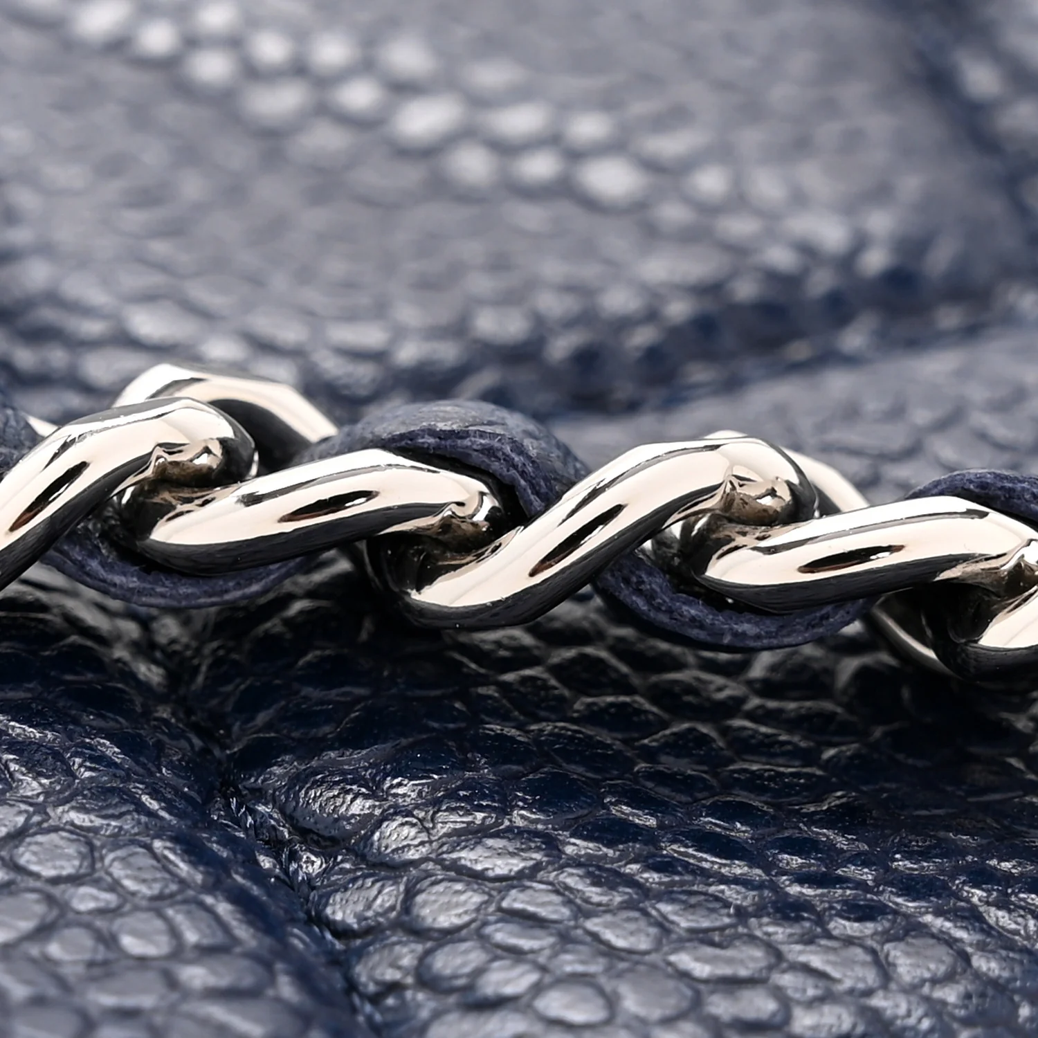 Caviar Quilted Clutch With Chain Flap Navy Blue - Image 13