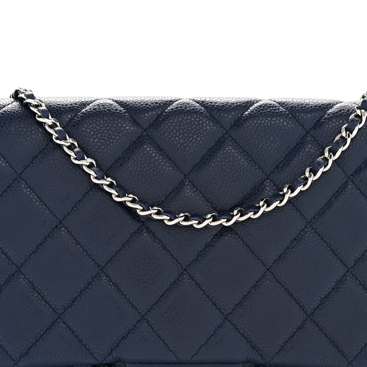 Caviar Quilted Clutch With Chain Flap Navy Blue - Image 8