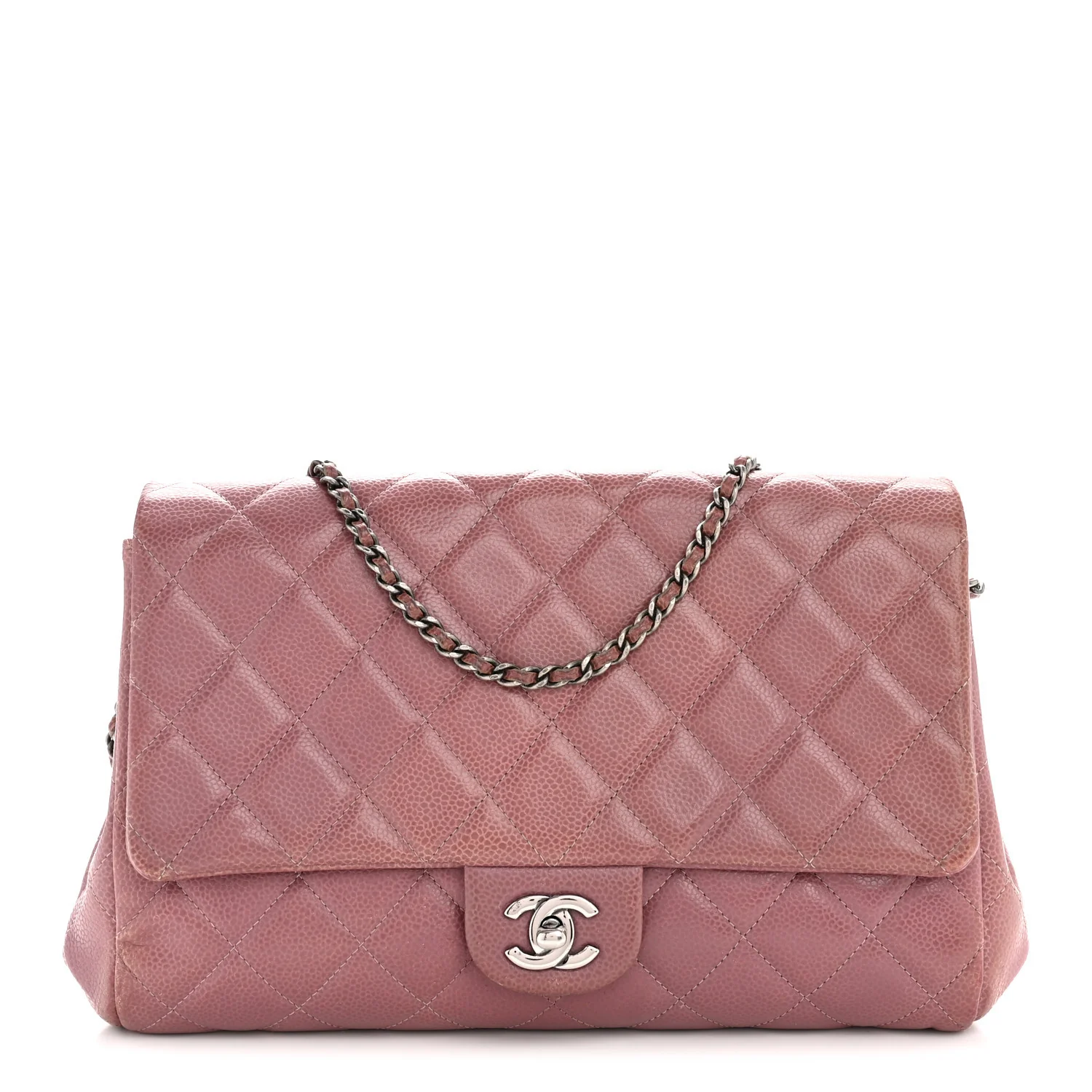 Caviar Quilted Clutch With Chain Flap Purple